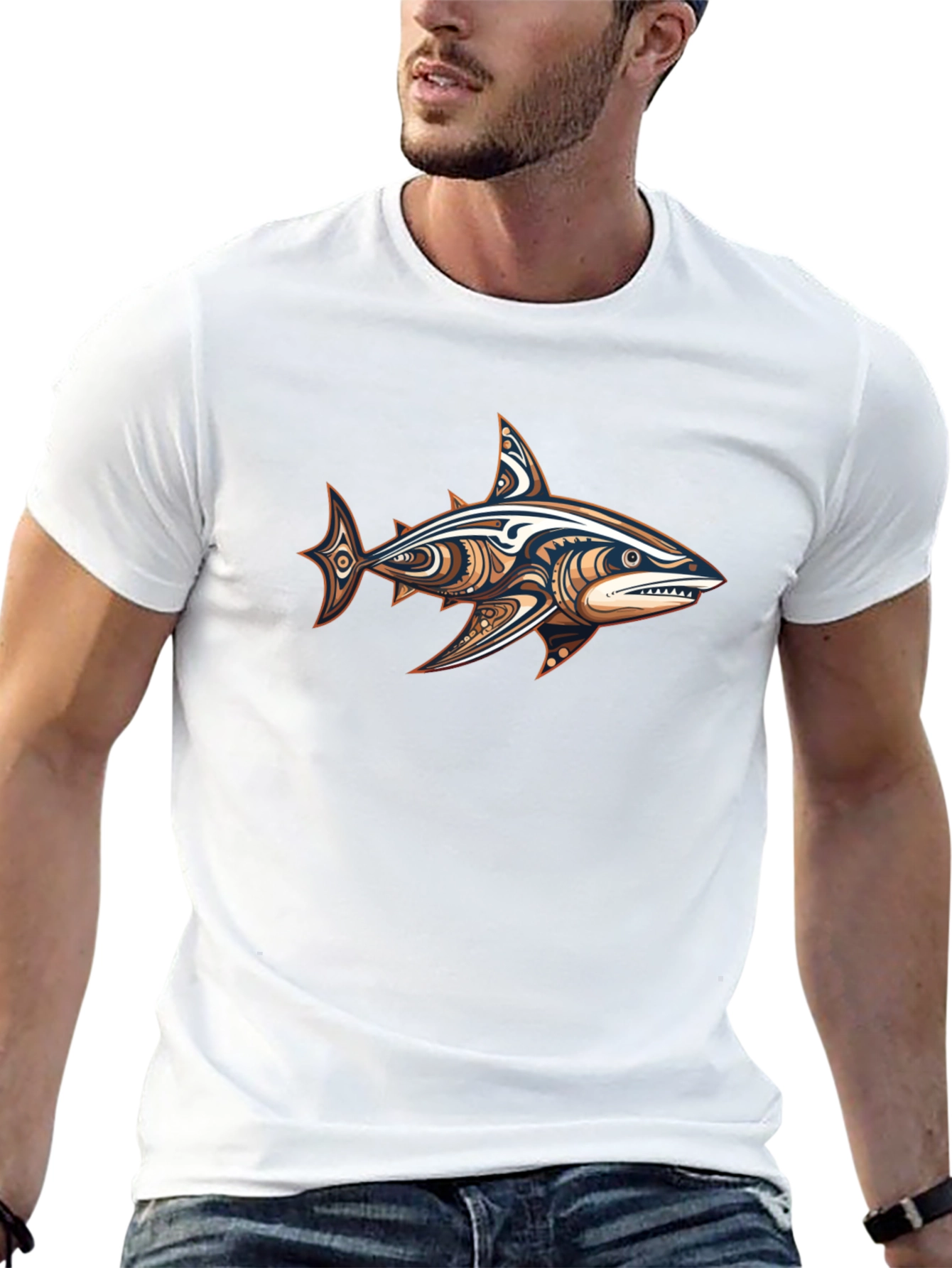 Camiseta Negra con Diseño de Tiburón Tribal