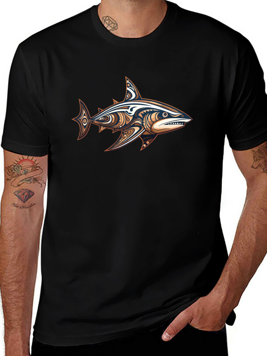 Camiseta Negra con Diseño de Tiburón Tribal