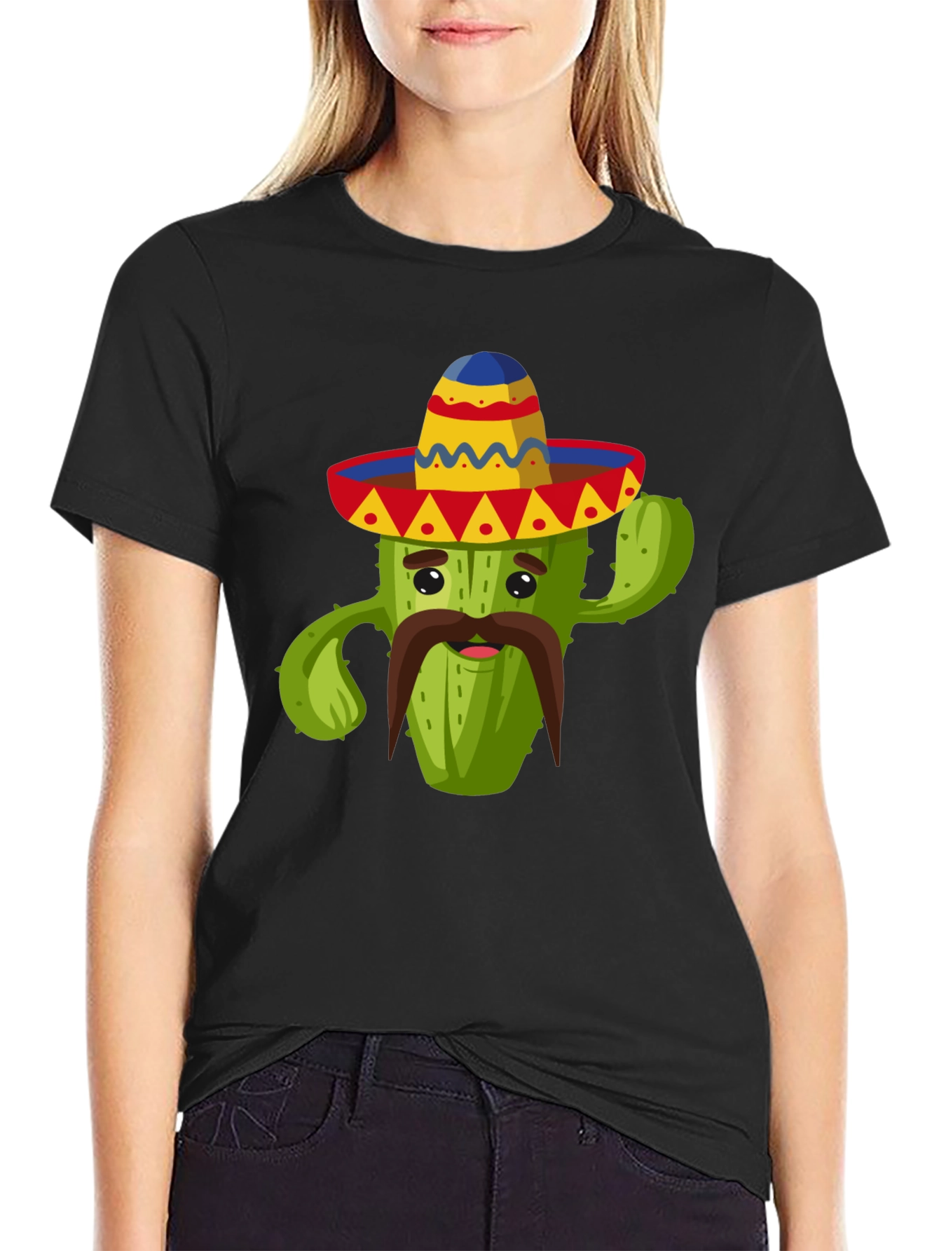 Camiseta Negra con Diseño de Cactus Mexicano