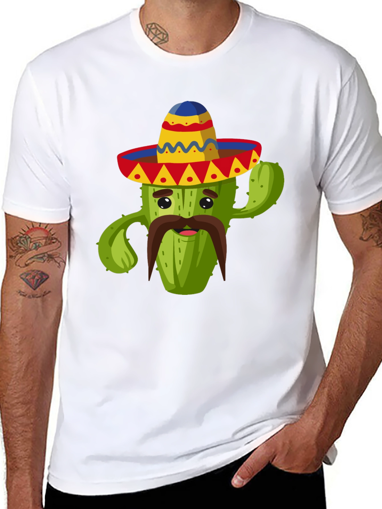 Camiseta Negra con Diseño de Cactus Mexicano