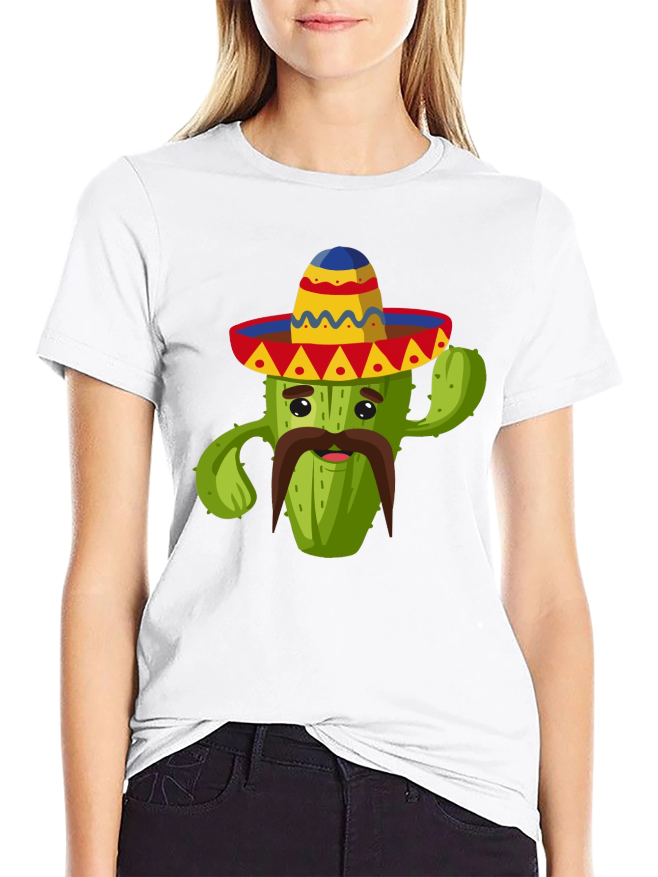 Camiseta Negra con Diseño de Cactus Mexicano