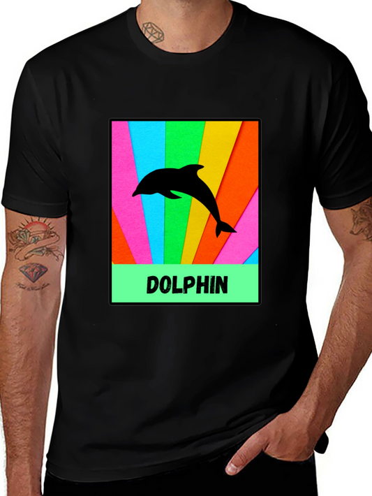 Camiseta Negra con Diseño de Delfín Colorido
