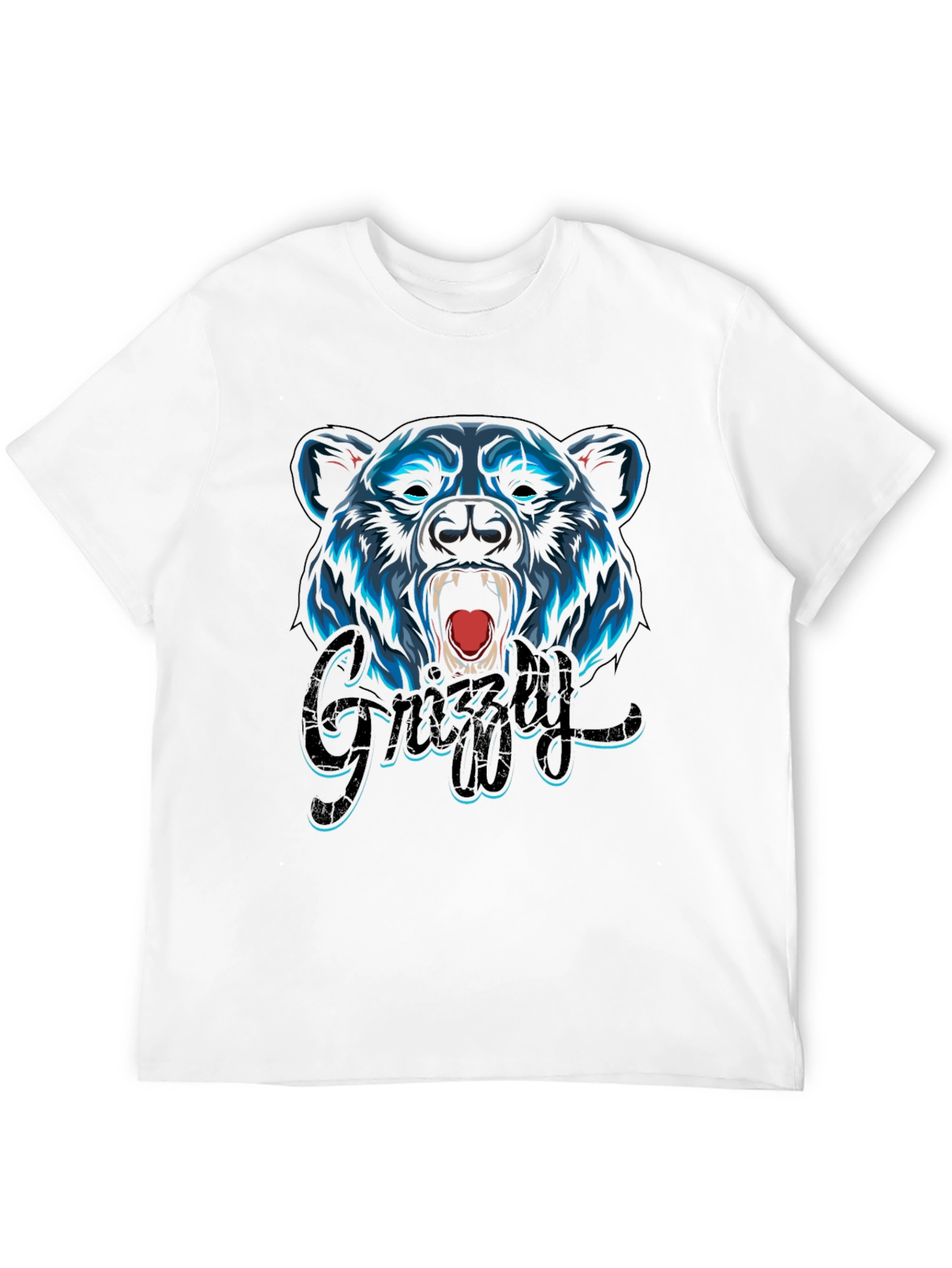 Camiseta Negra Hombre Diseño Oso Grizzly