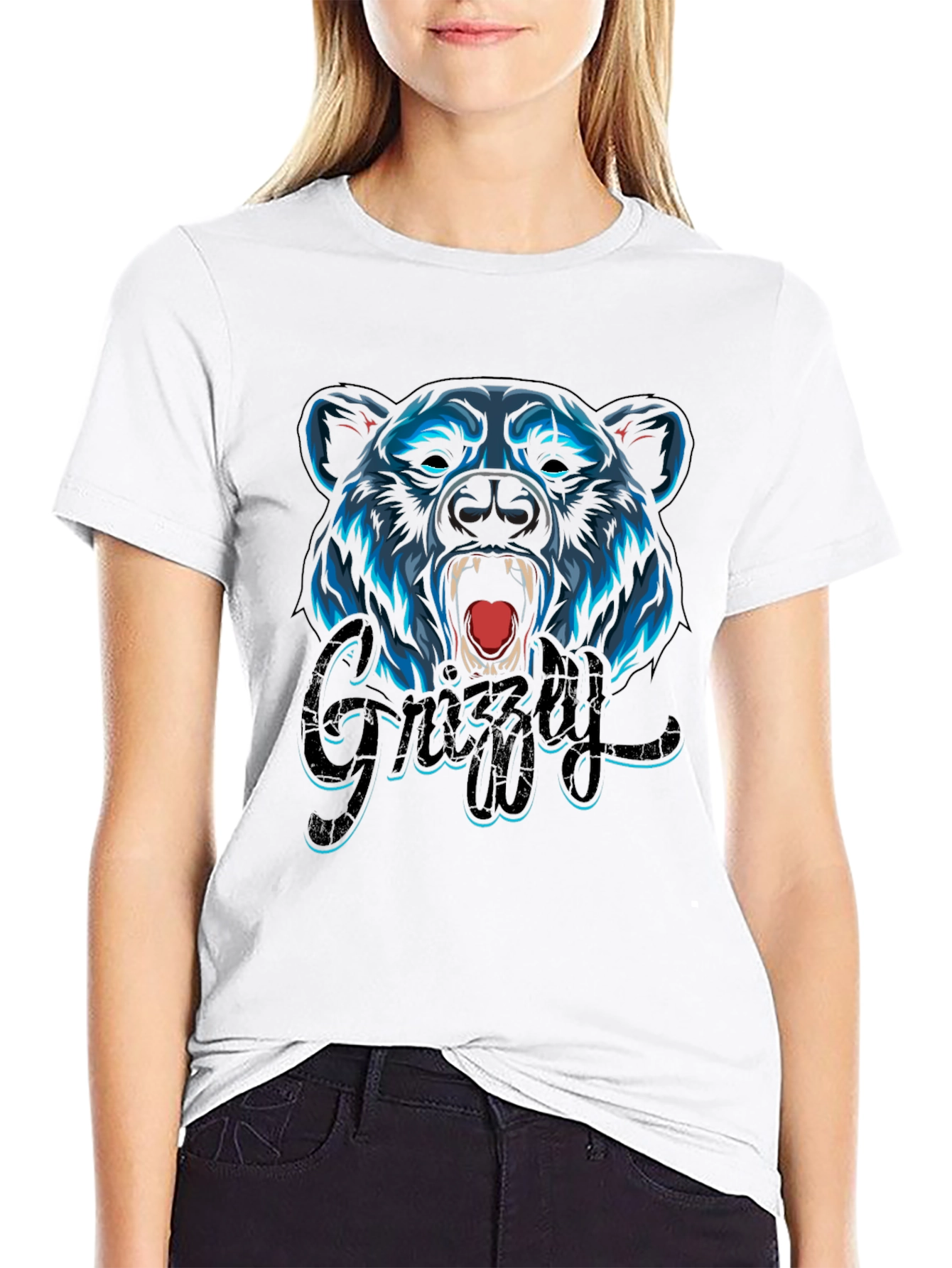 Camiseta Negra Hombre Diseño Oso Grizzly