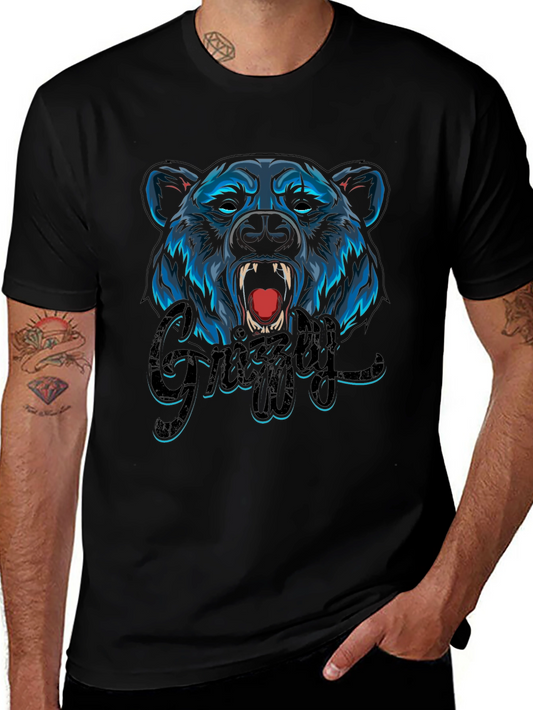 Camiseta Negra Hombre Diseño Oso Grizzly