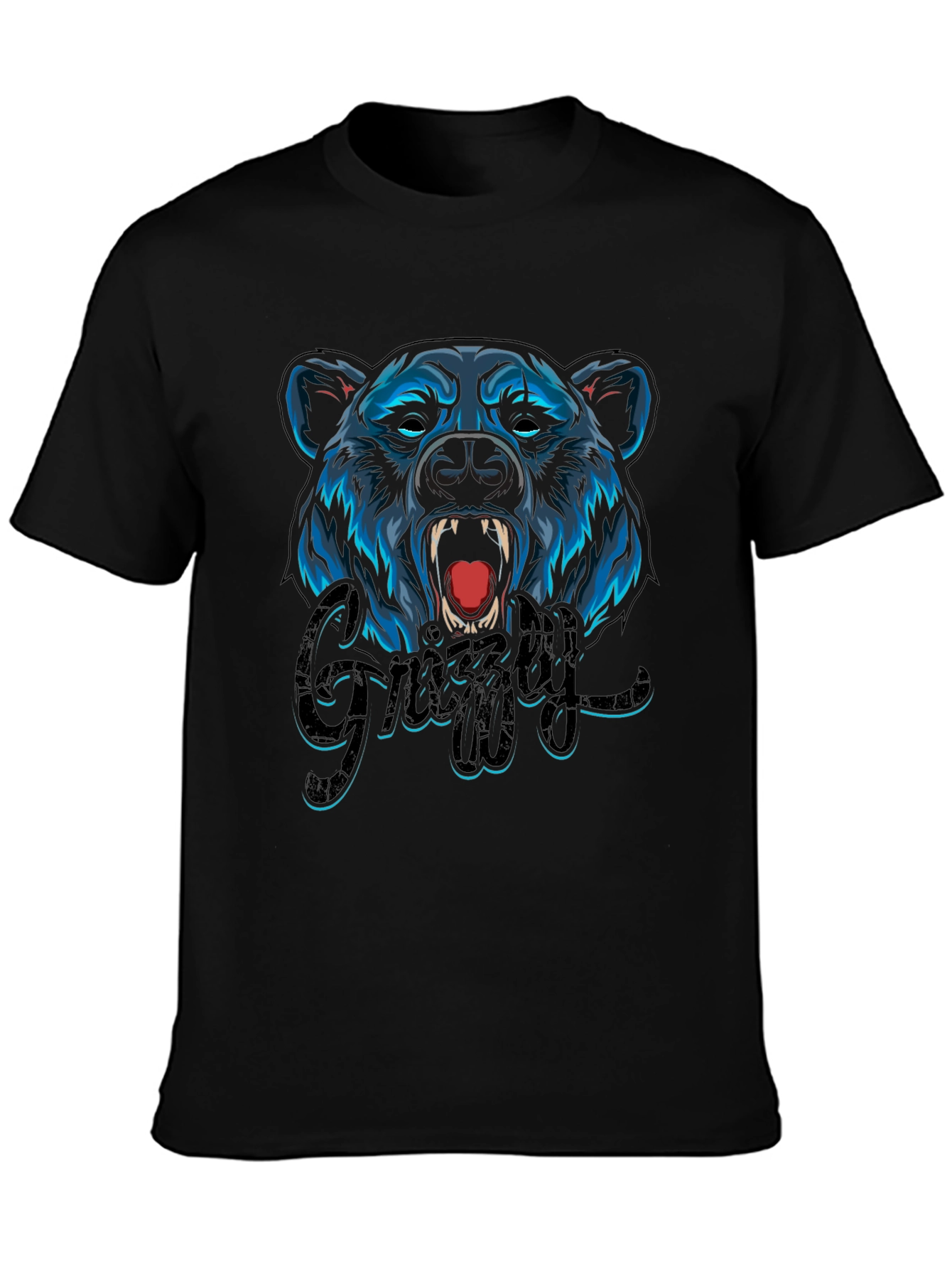 Camiseta Negra Hombre Diseño Oso Grizzly