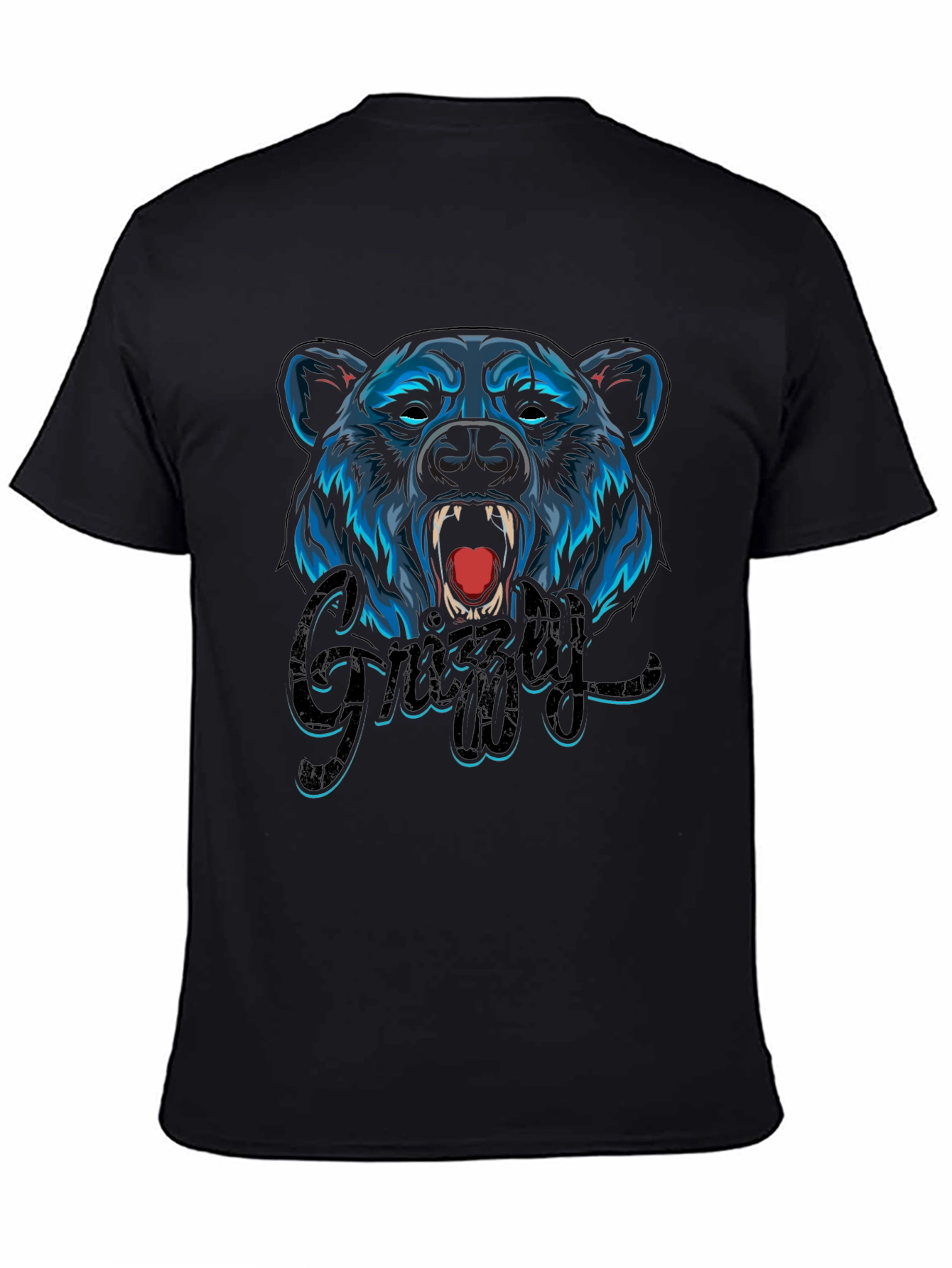 Camiseta Negra Hombre Diseño Oso Grizzly