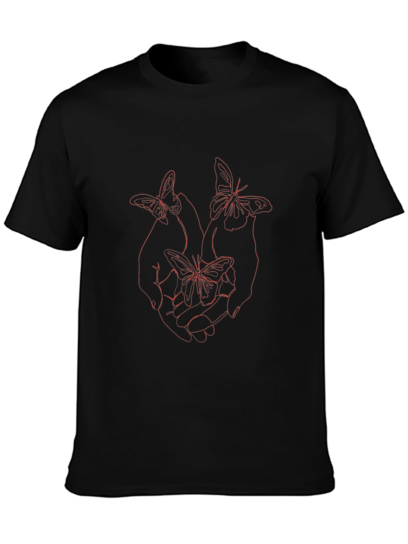 Camiseta Negra con Diseño de Mariposas Rojas