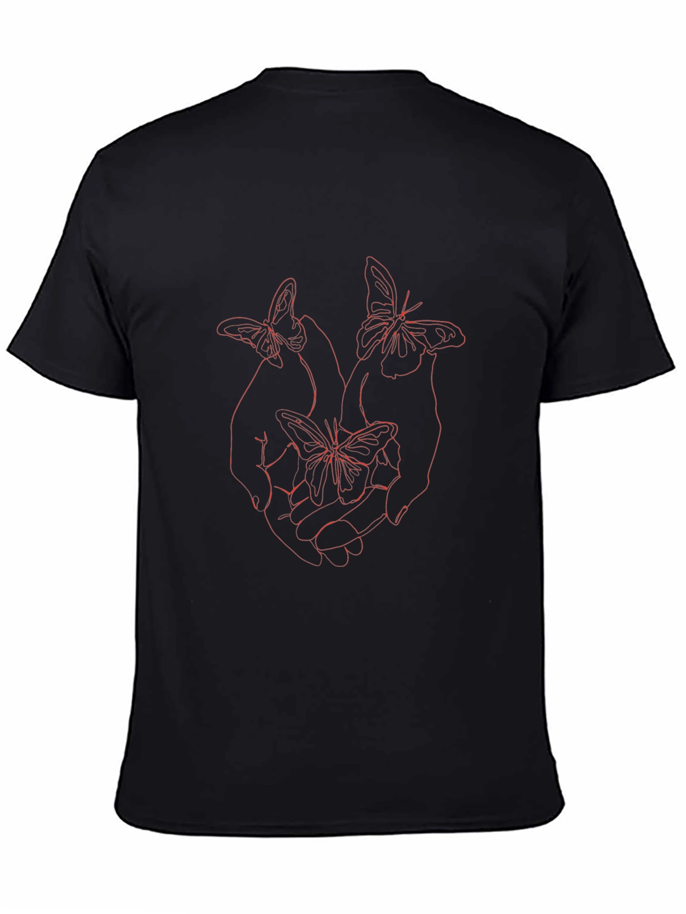 Camiseta Negra con Diseño de Mariposas Rojas
