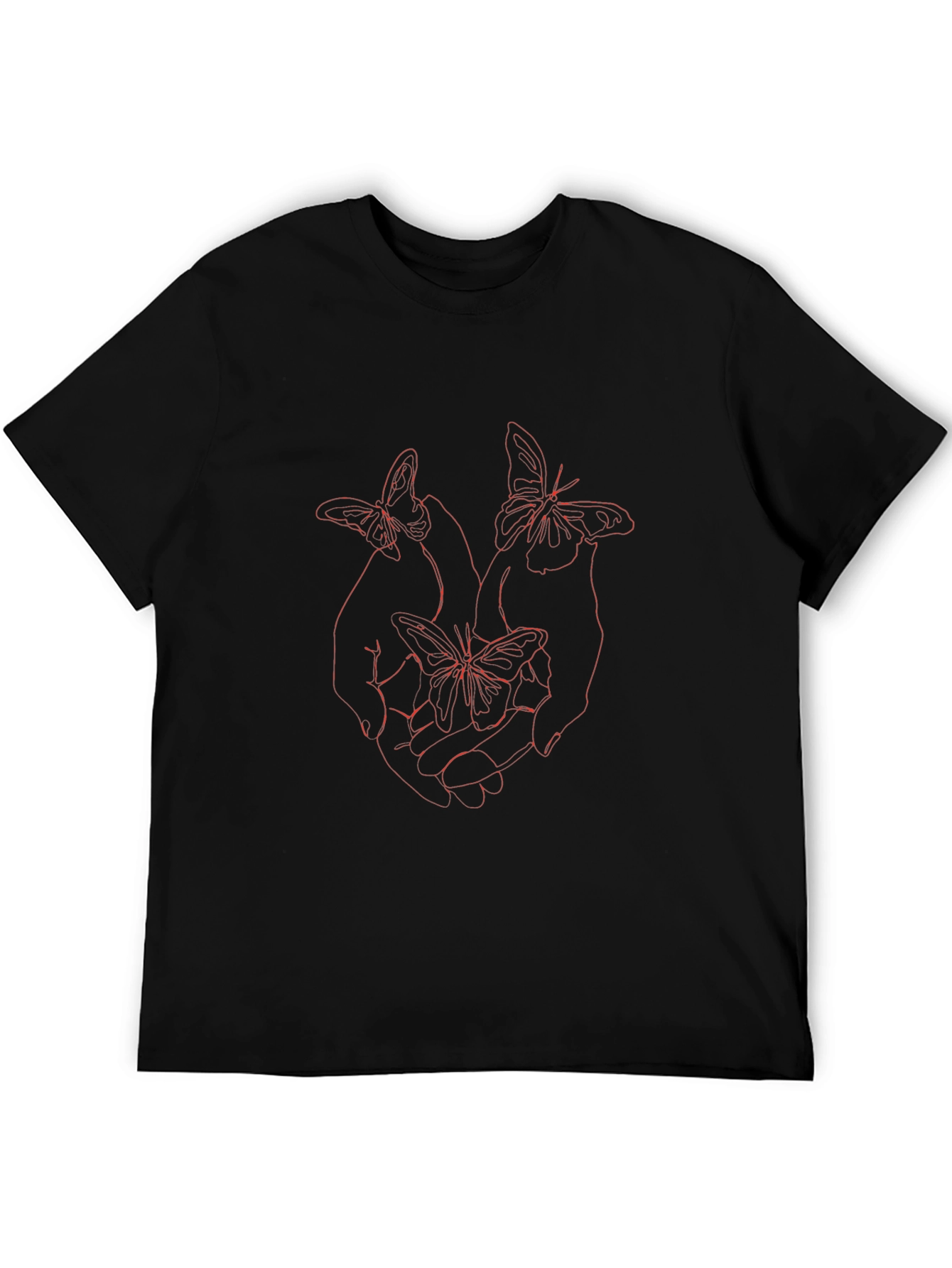 Camiseta Negra con Diseño de Mariposas Rojas
