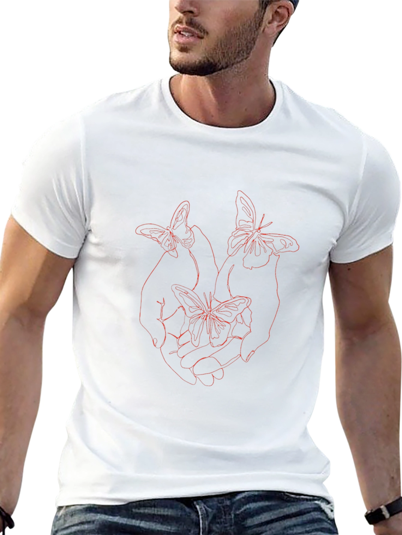 Camiseta Negra con Diseño de Mariposas Rojas