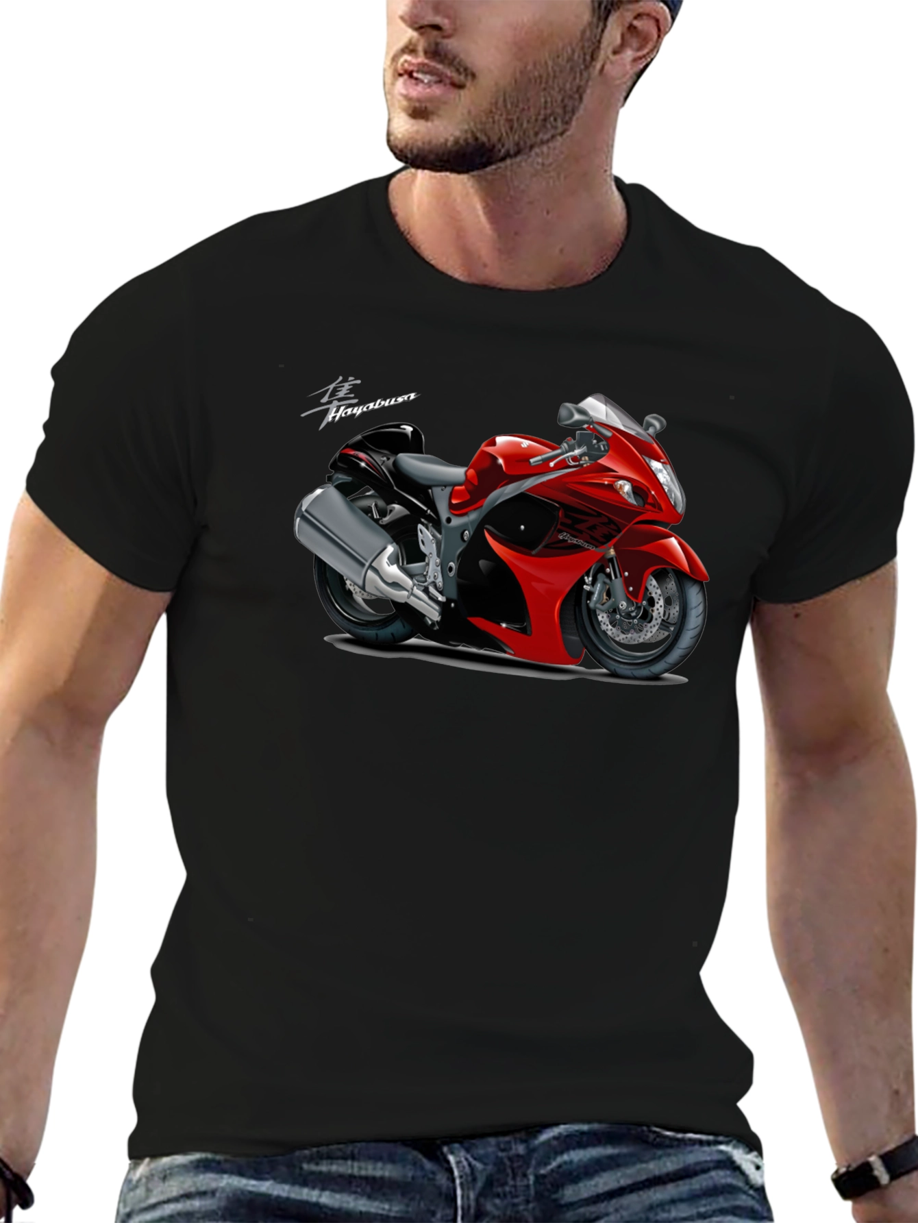 Camiseta Negra con Diseño de Motocicleta Hayabusa