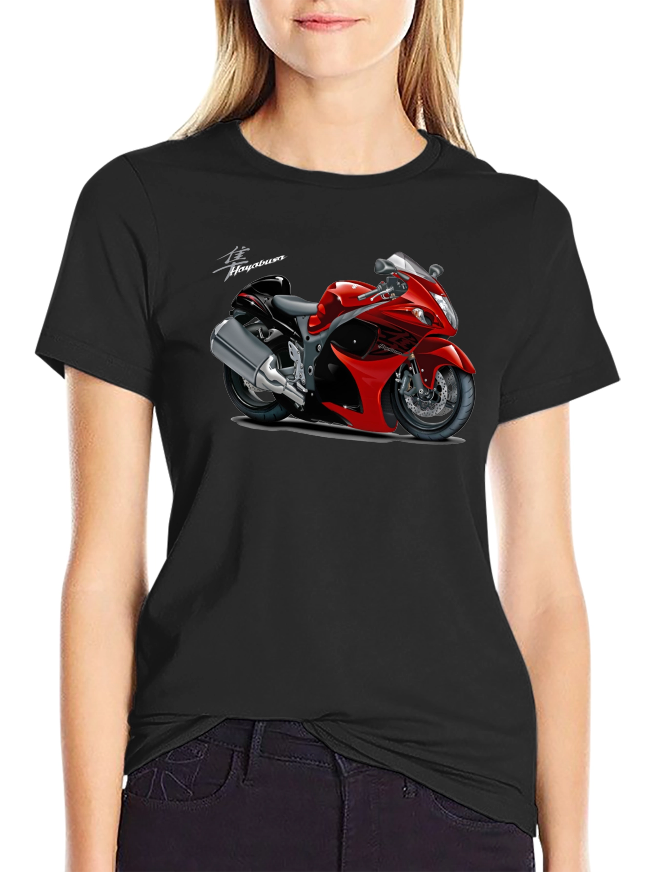 Camiseta Negra con Diseño de Motocicleta Hayabusa