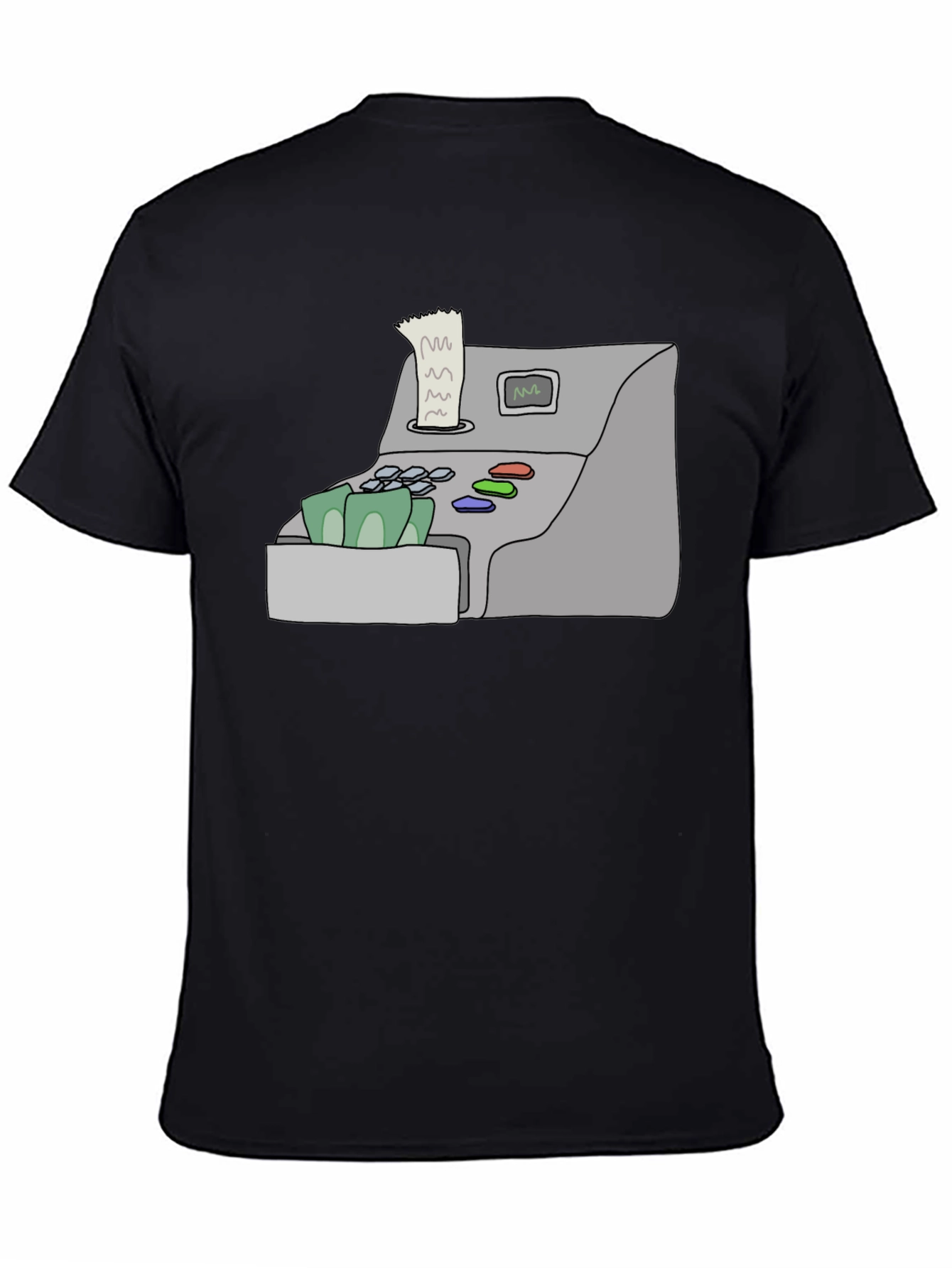 Camiseta Negra con Diseño de Caja Registradora