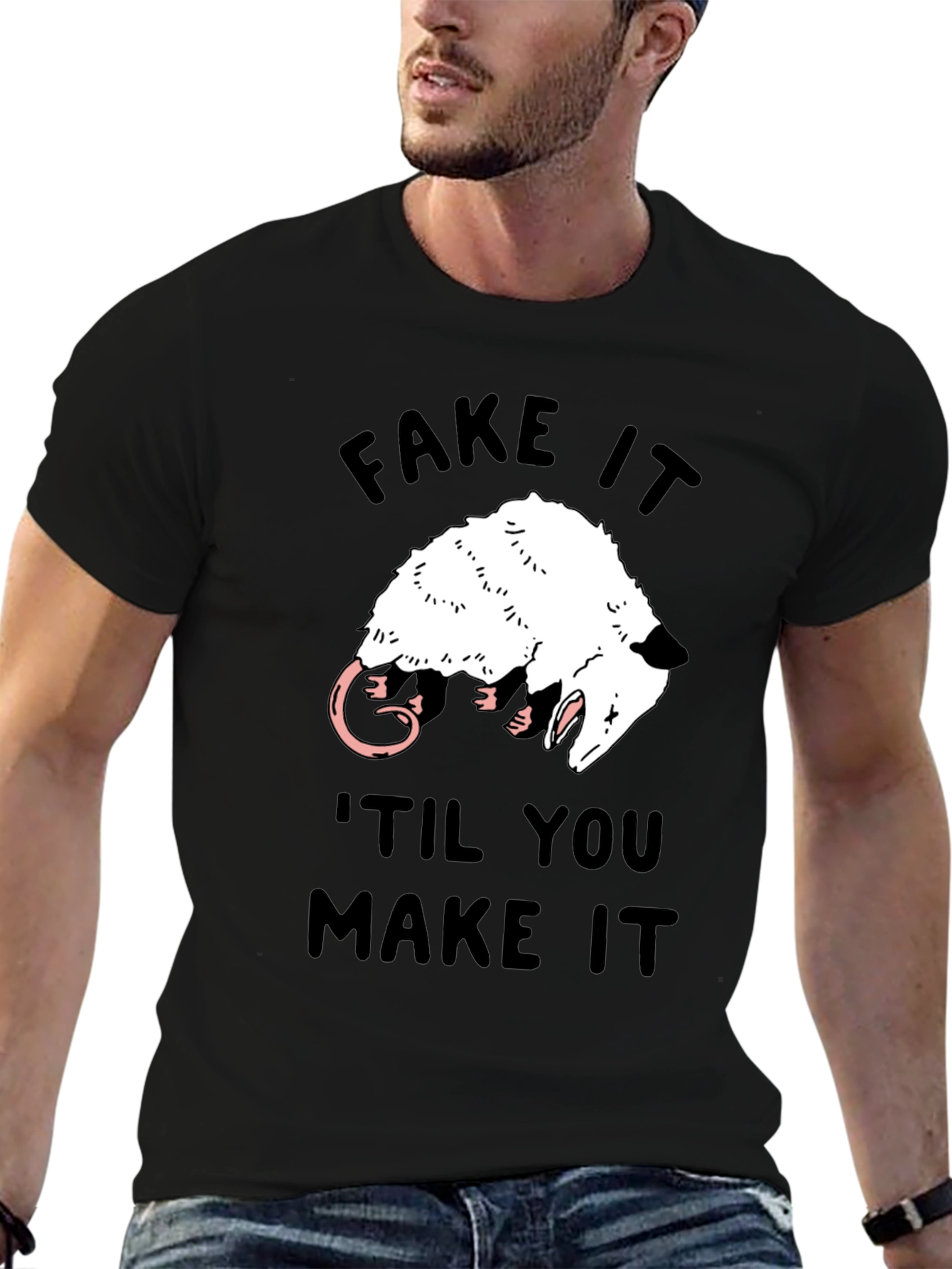 Camiseta Negra Fake It Til You Make It Zarigüeya
