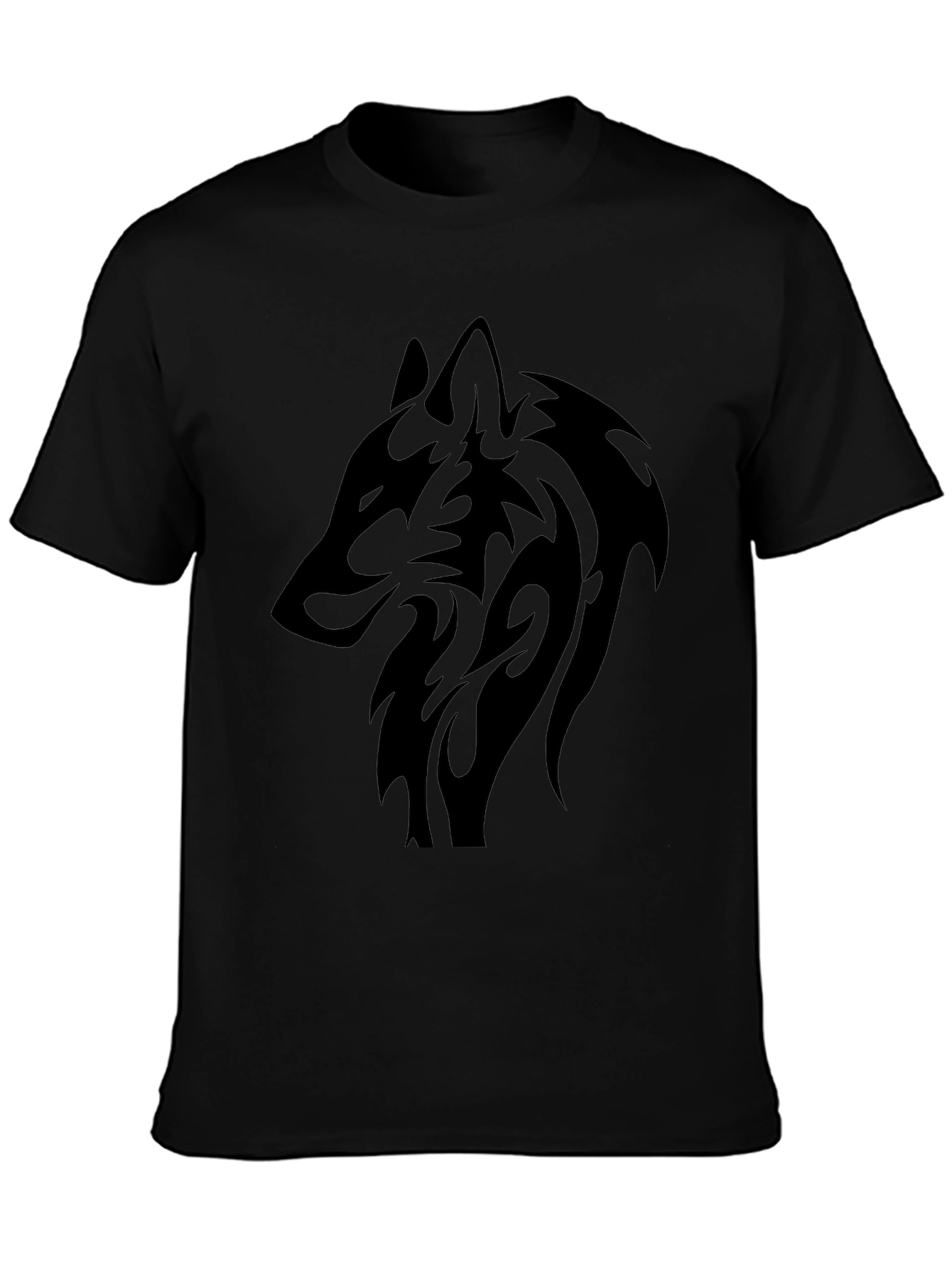 Camiseta Negra Hombre Lobo Tribal
