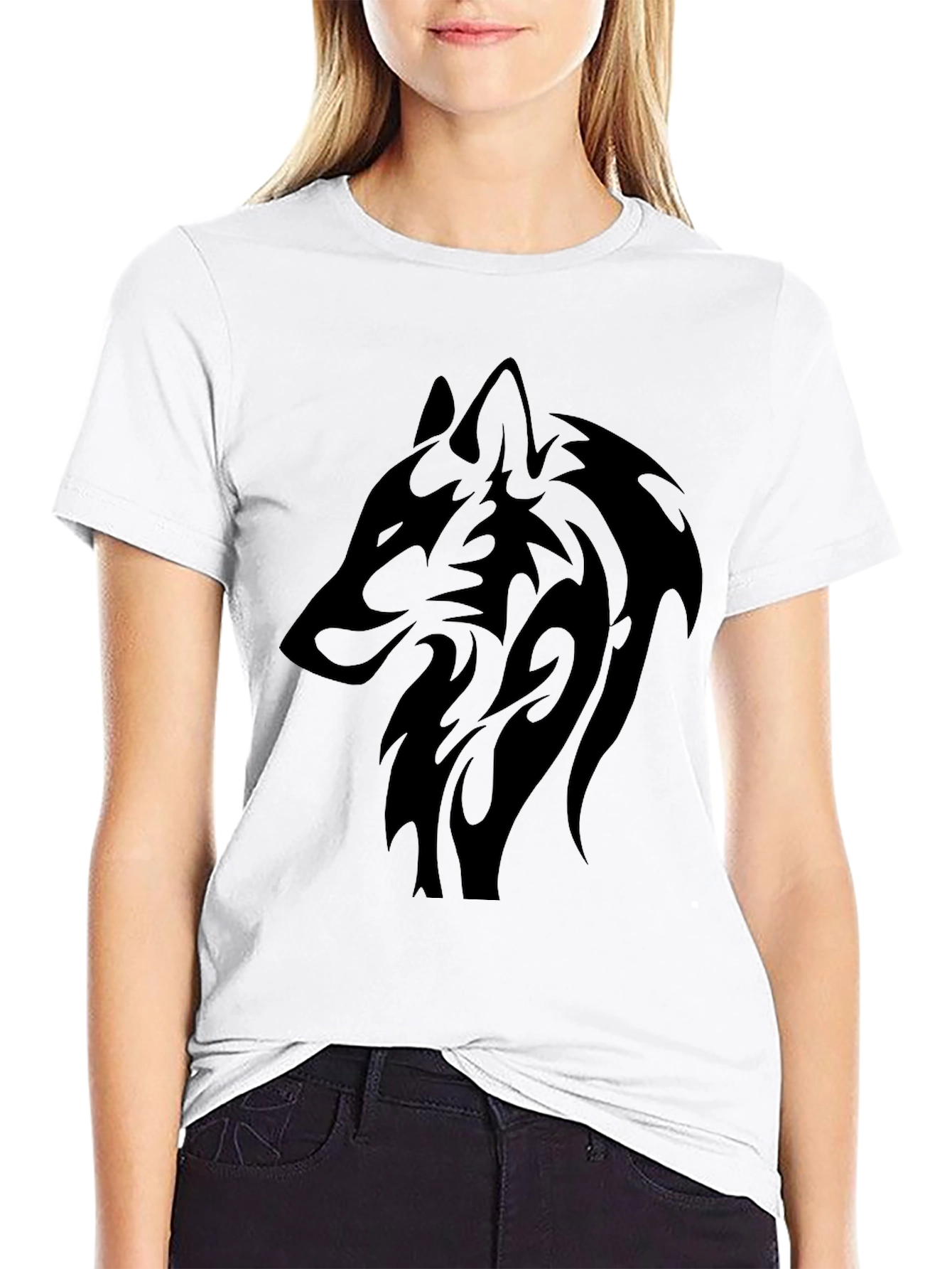 Camiseta Negra Hombre Lobo Tribal