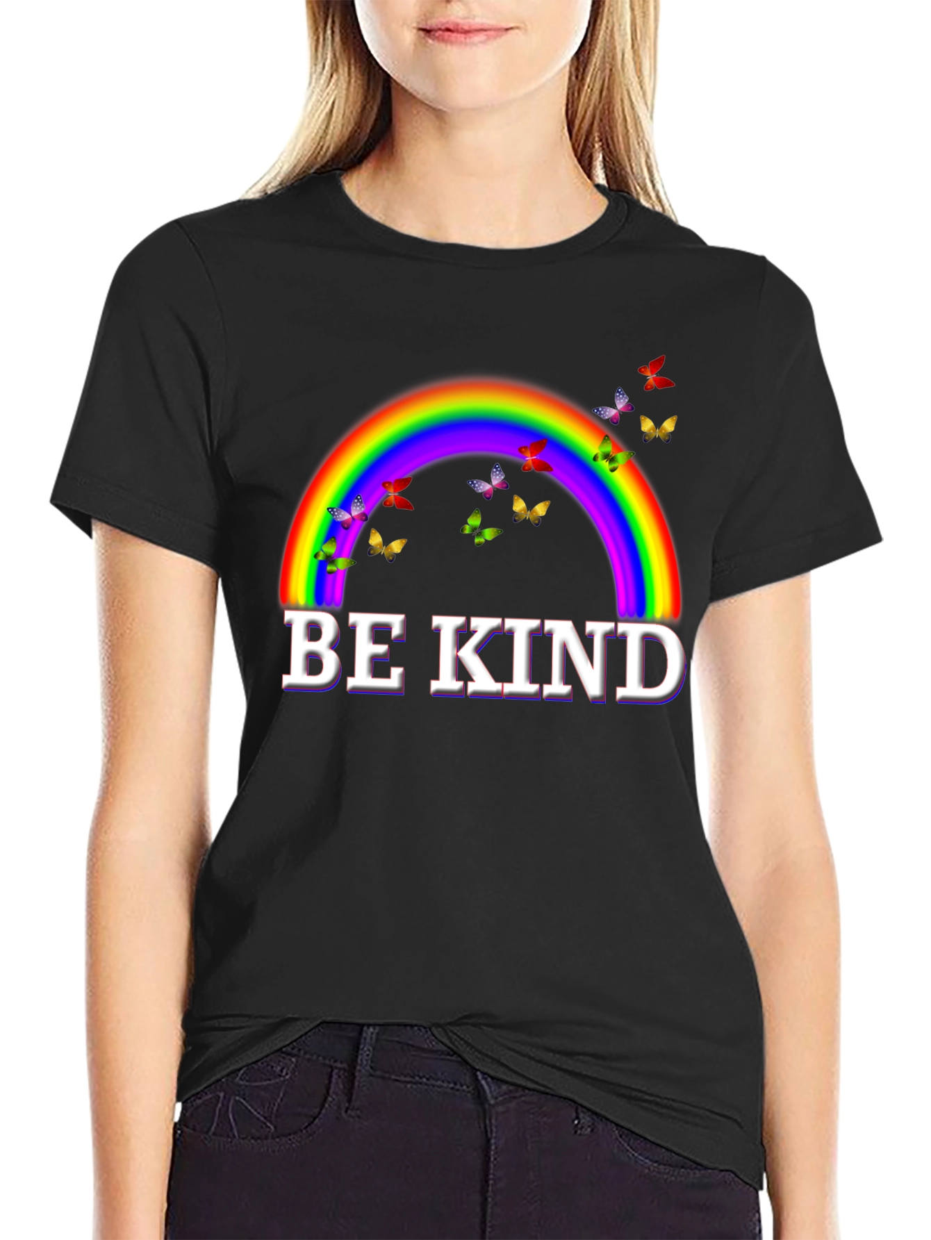 Camiseta Negra Arcoíris Sé Amable