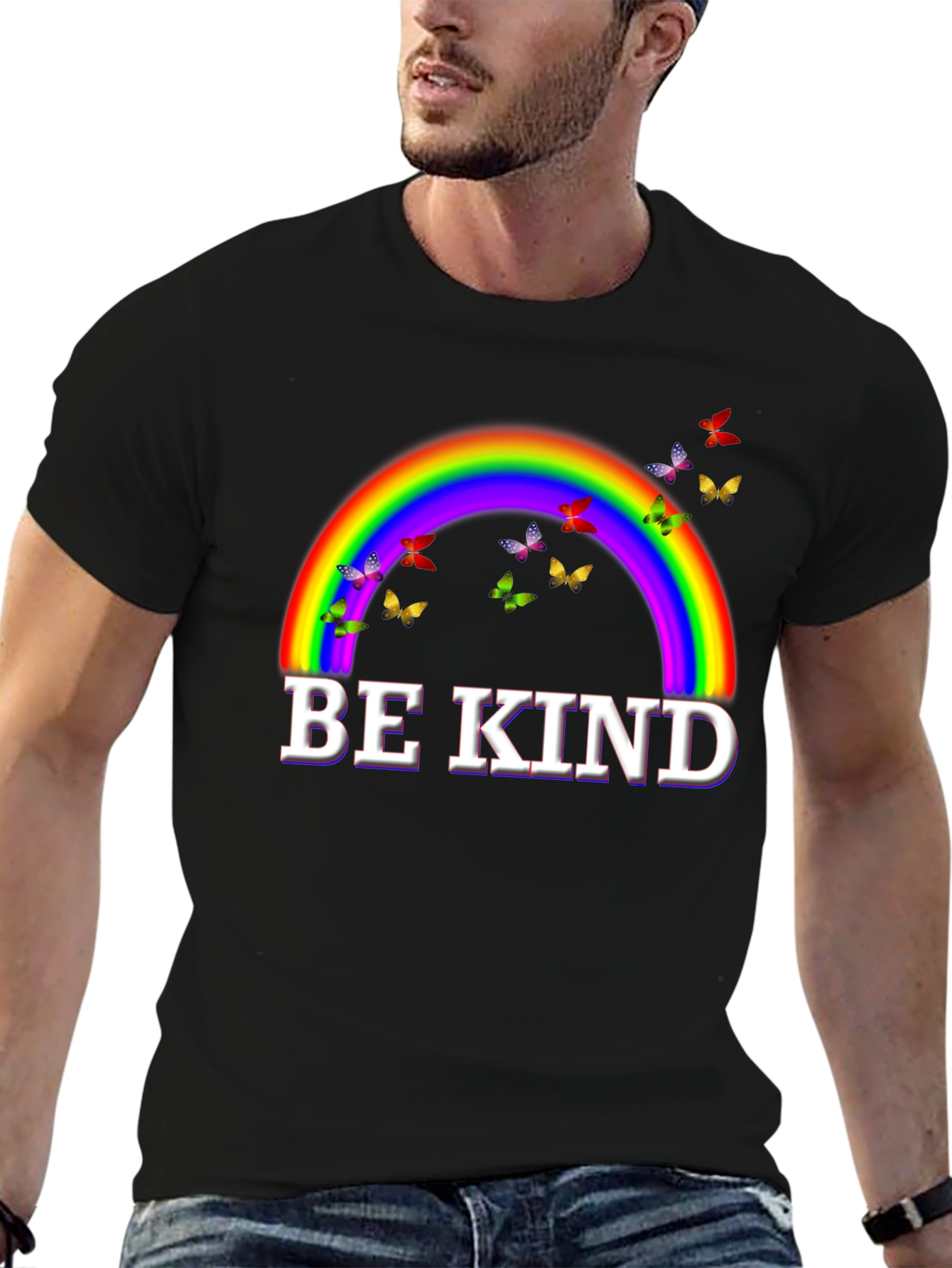 Camiseta Negra Arcoíris Sé Amable