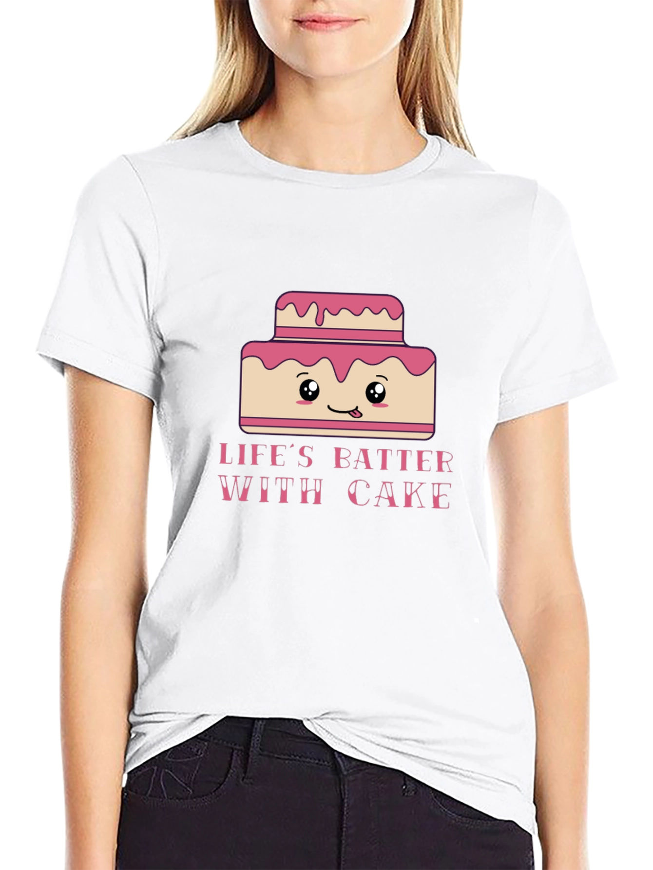 Camiseta Negra Lifes Batter With Cake Kawaii
