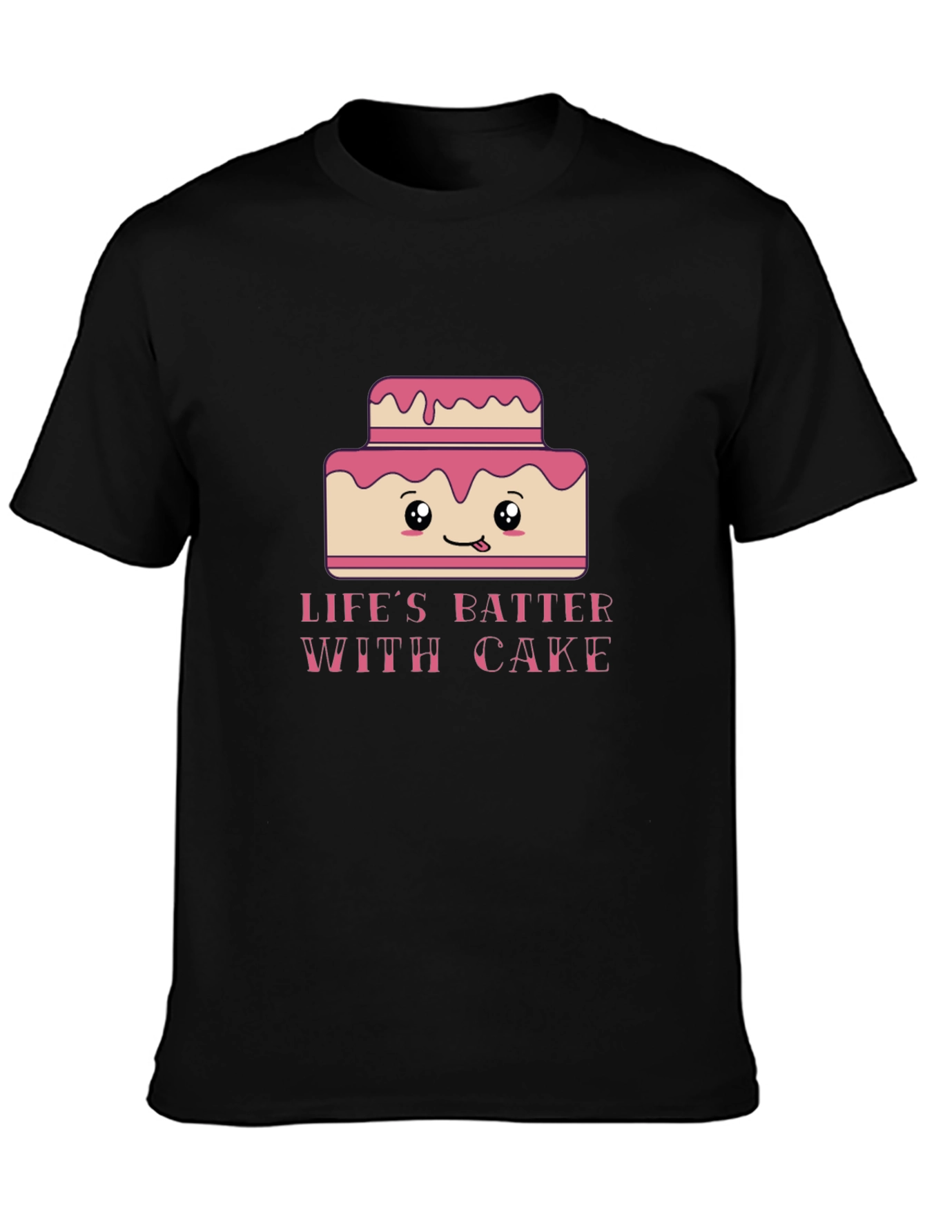 Camiseta Negra Lifes Batter With Cake Kawaii