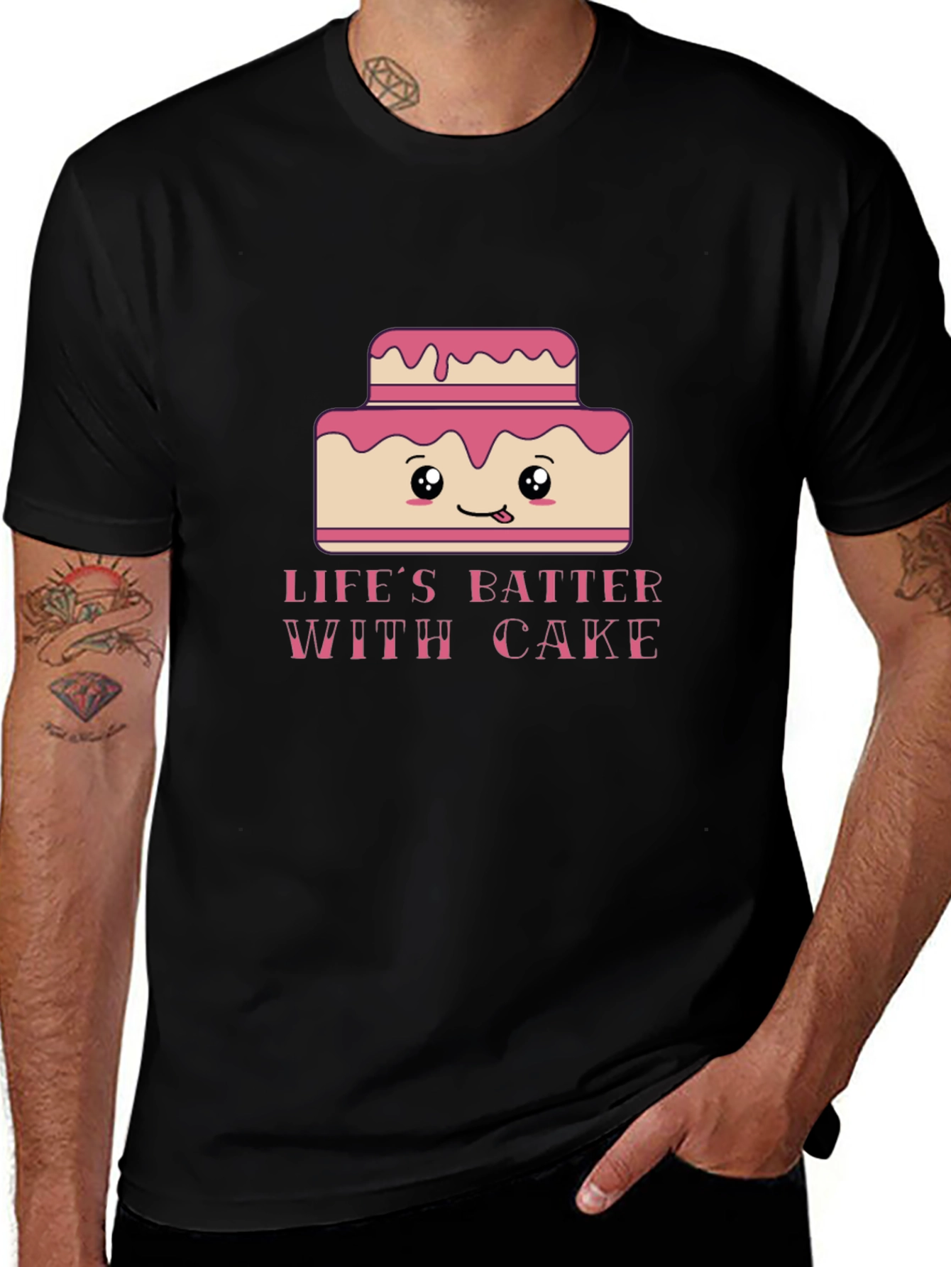 Camiseta Negra Lifes Batter With Cake Kawaii