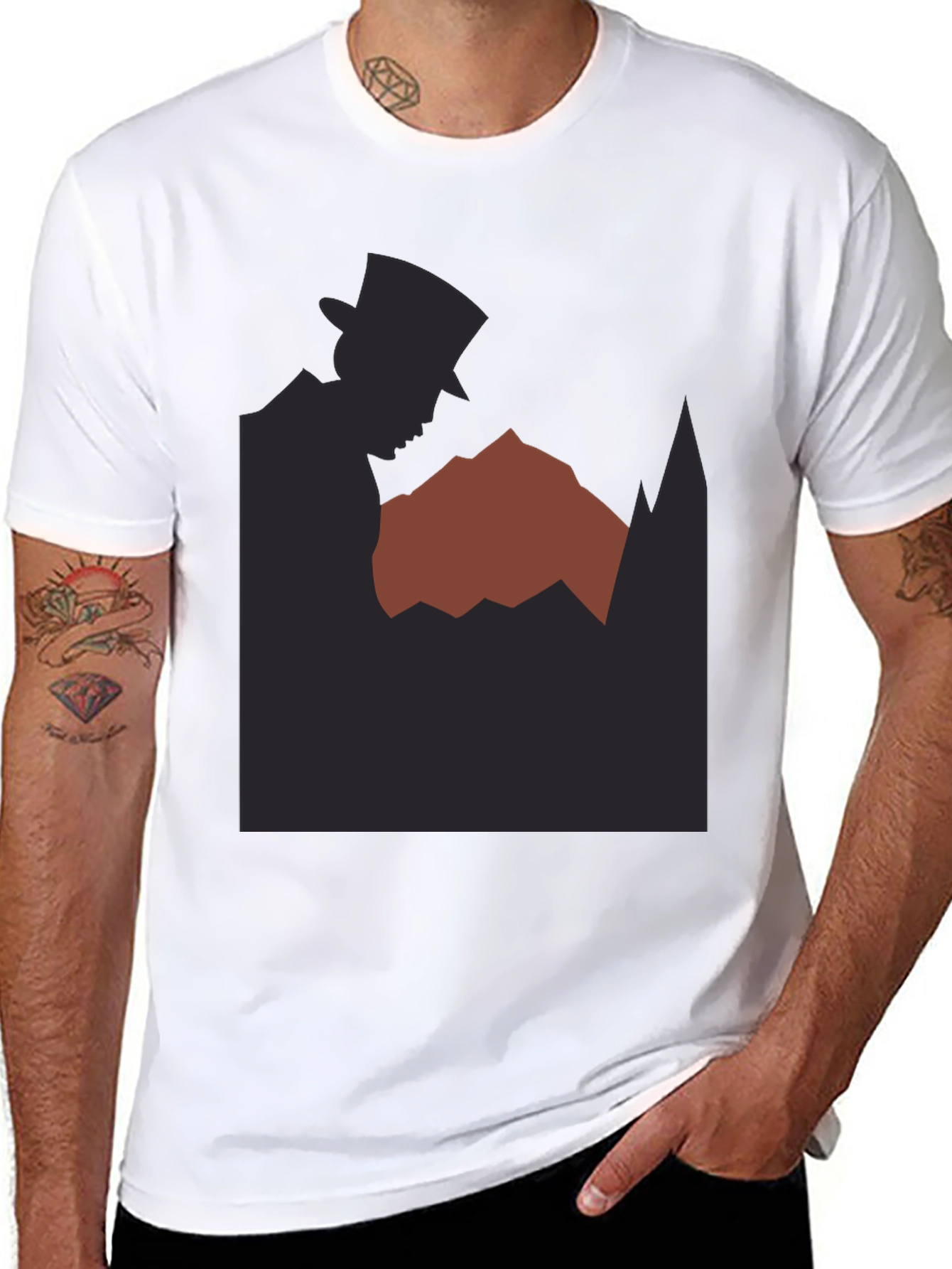 Camiseta Negra Hombre Diseño Misterioso Silueta