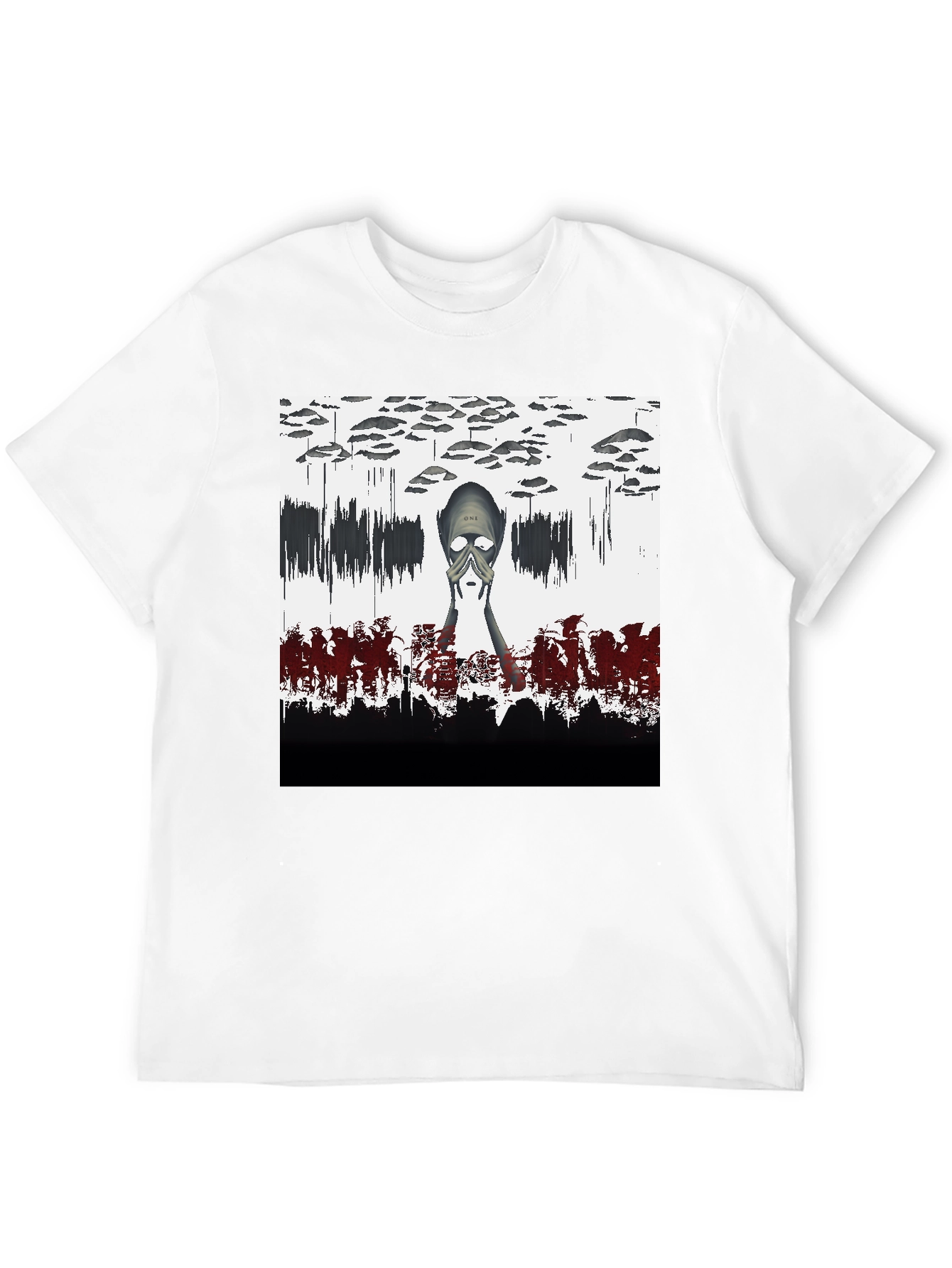Camiseta Negra con Diseño Abstracto y Misterioso