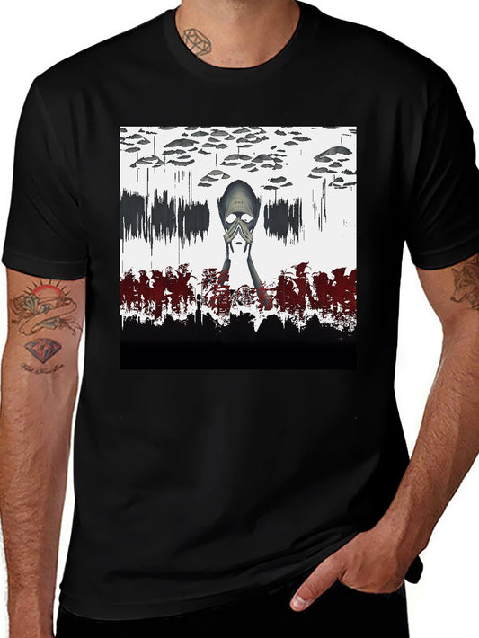 Camiseta Negra con Diseño Abstracto y Misterioso