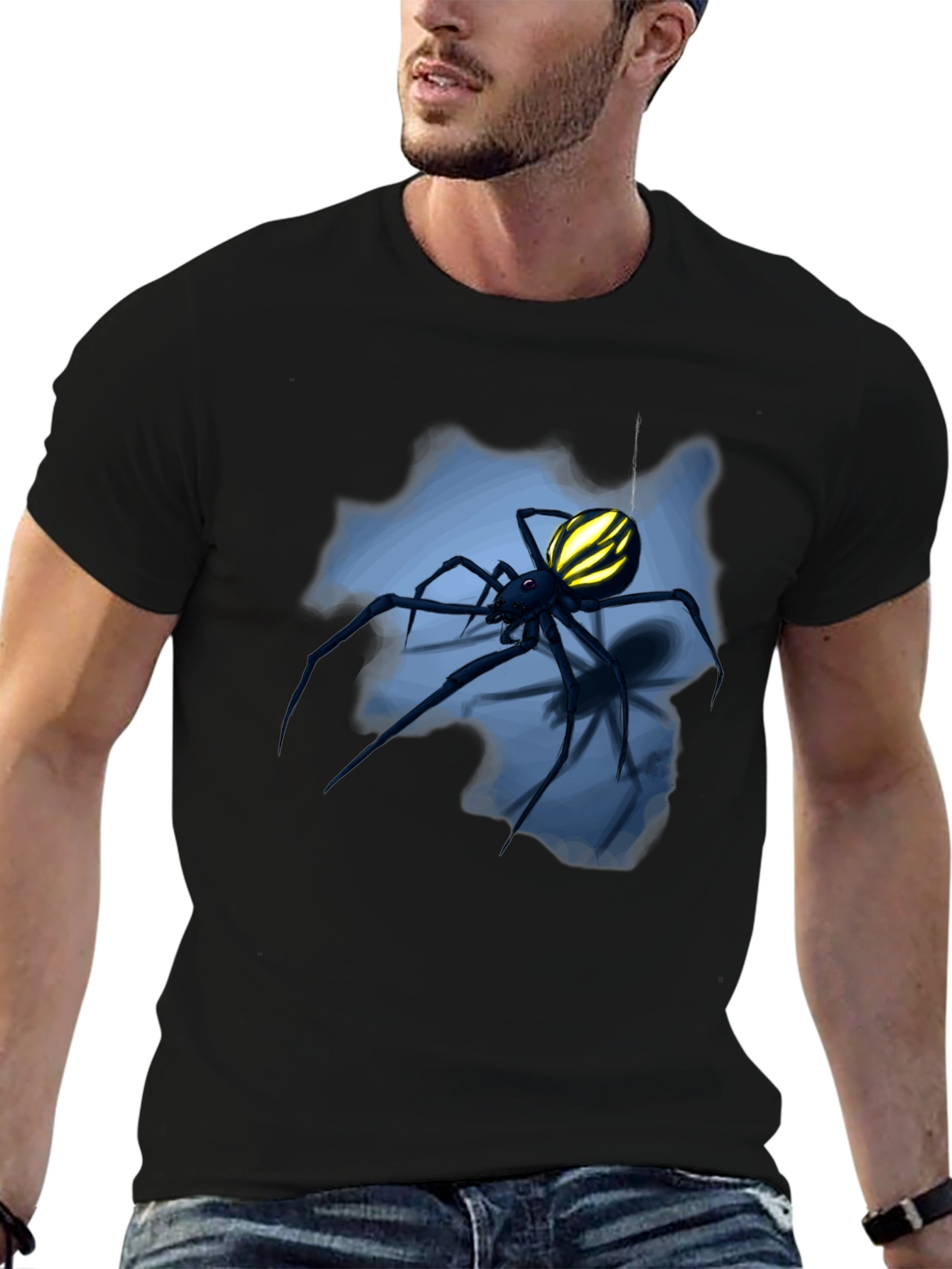 Camiseta Negra con Diseño de Araña Amarilla