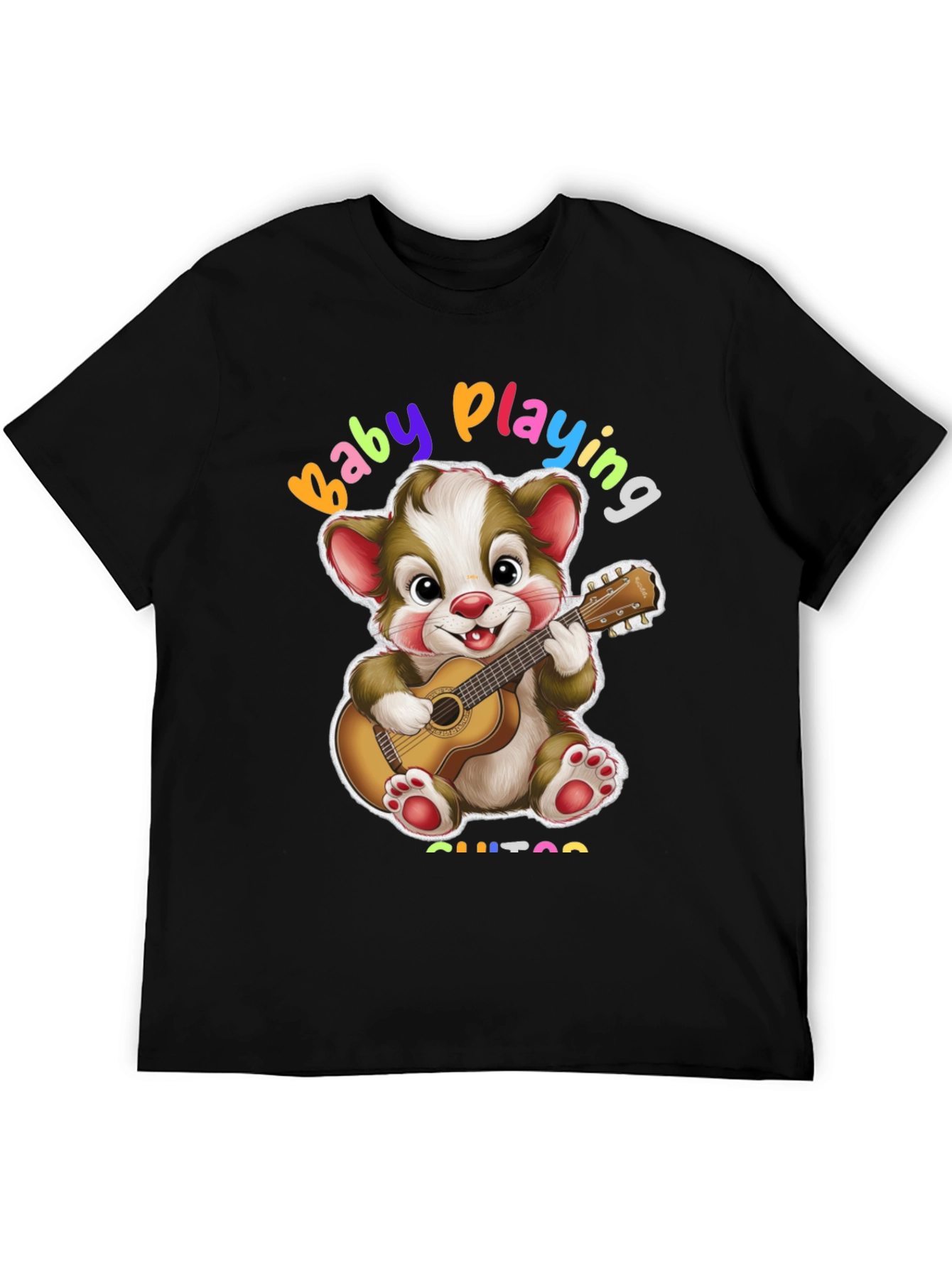 Camiseta Negra con Diseño de Oso Guitarrista