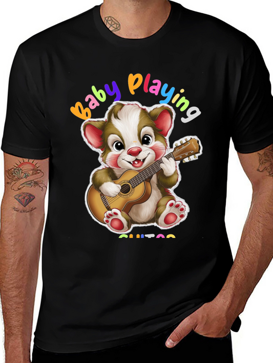 Camiseta Negra con Diseño de Oso Guitarrista