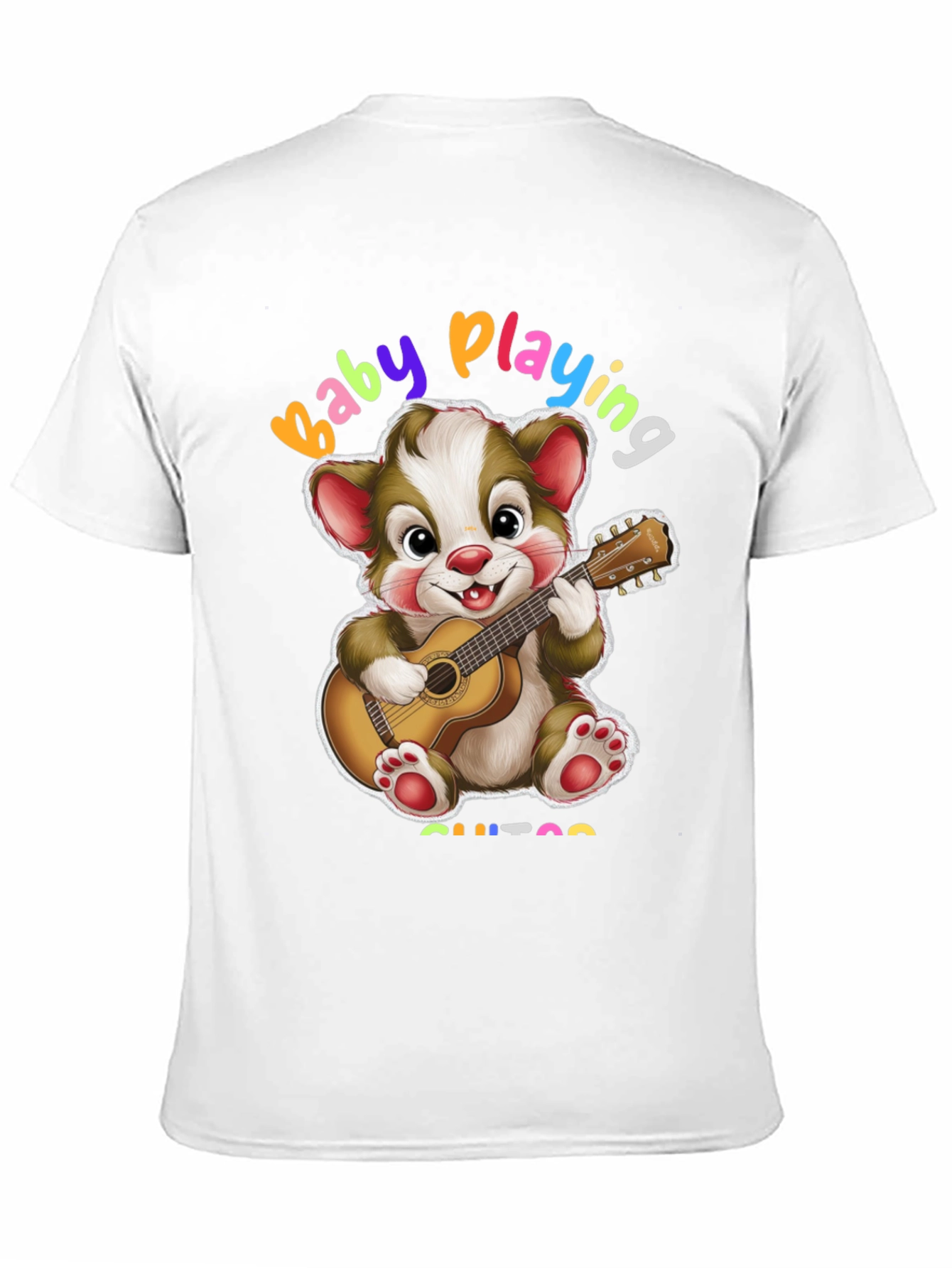Camiseta Negra con Diseño de Oso Guitarrista