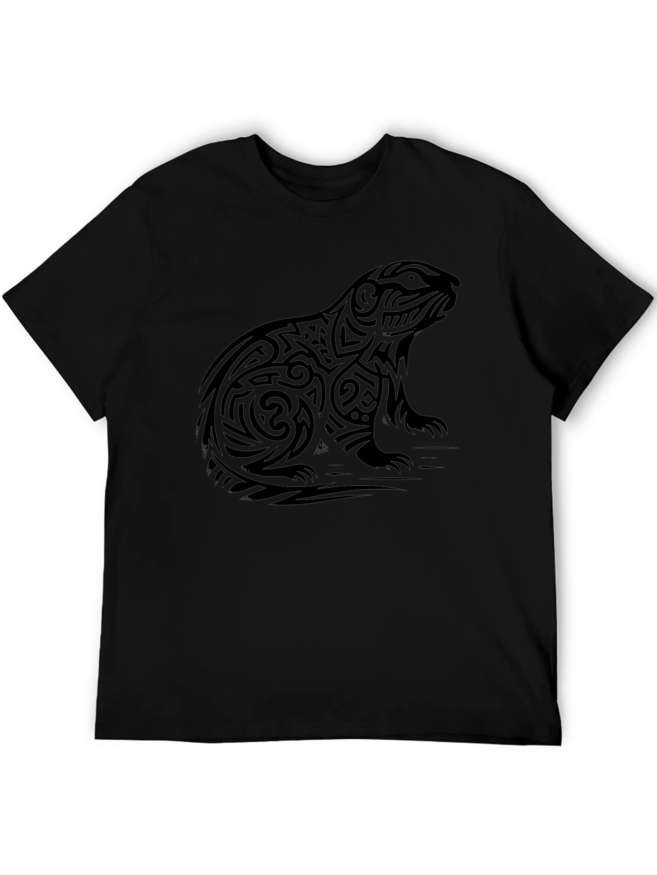 Camiseta Negra Hombre Diseño Tribal Marmota