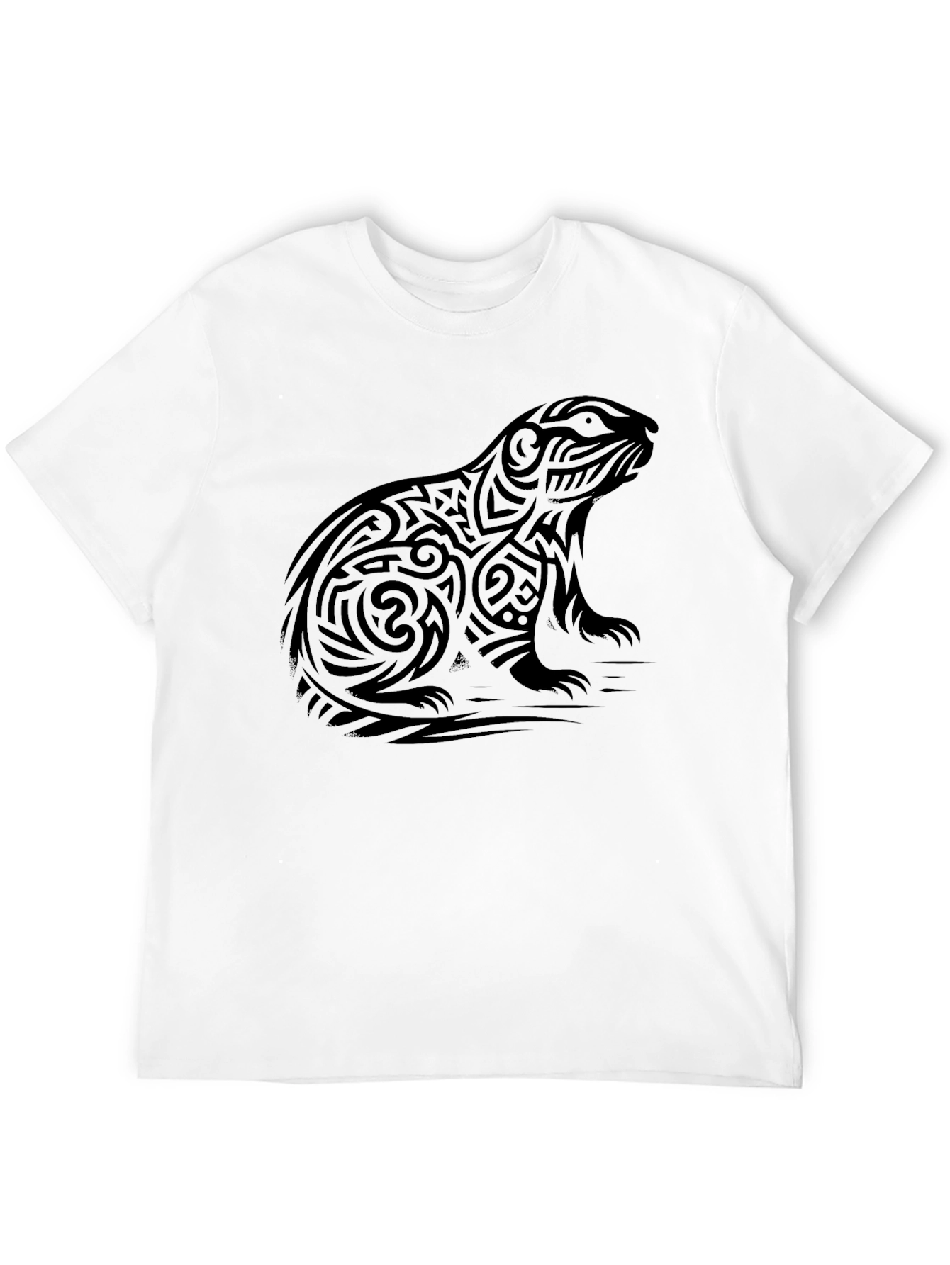 Camiseta Negra Hombre Diseño Tribal Marmota