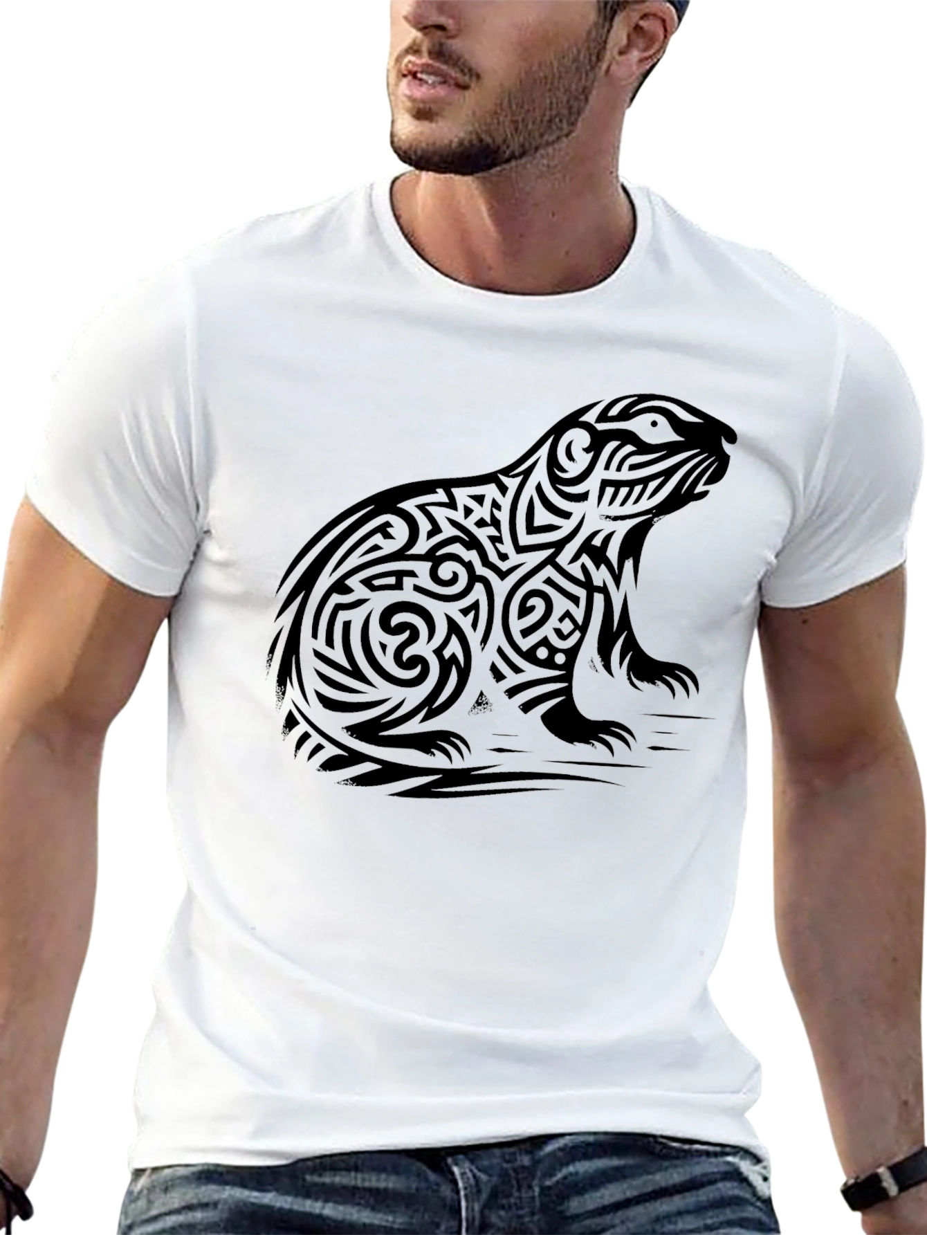 Camiseta Negra Hombre Diseño Tribal Marmota