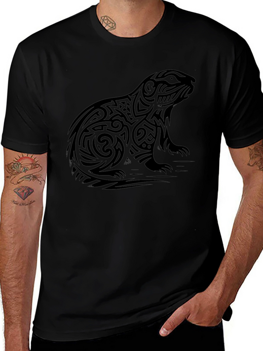 Camiseta Negra Hombre Diseño Tribal Marmota