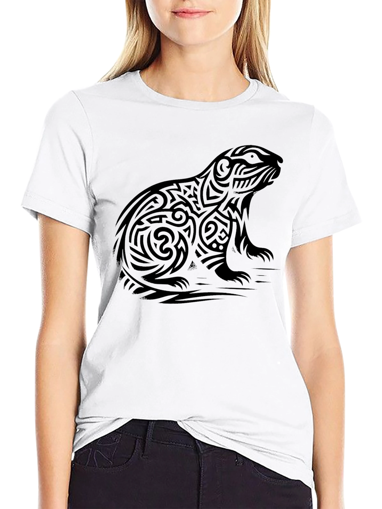 Camiseta Negra Hombre Diseño Tribal Marmota