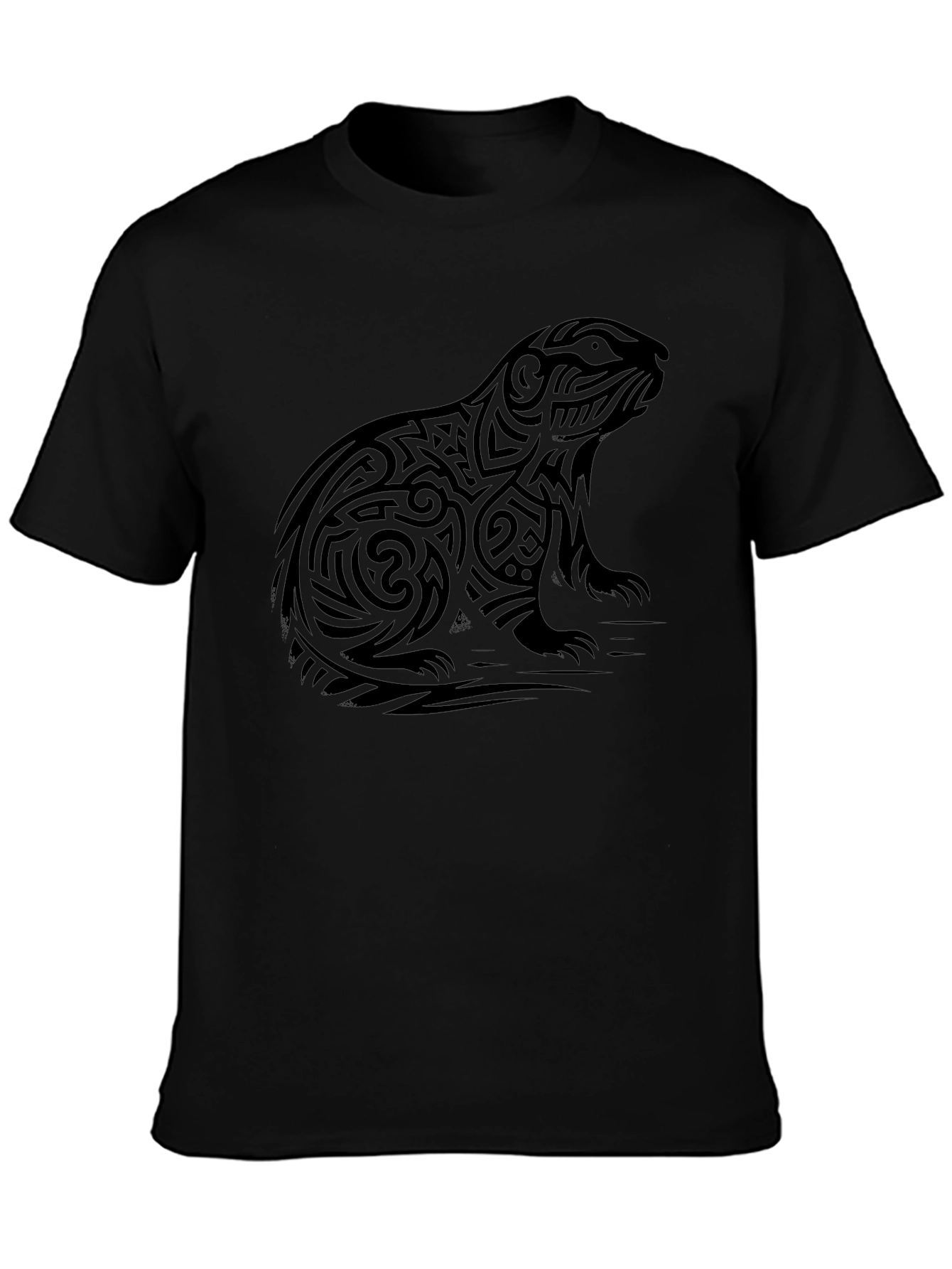 Camiseta Negra Hombre Diseño Tribal Marmota