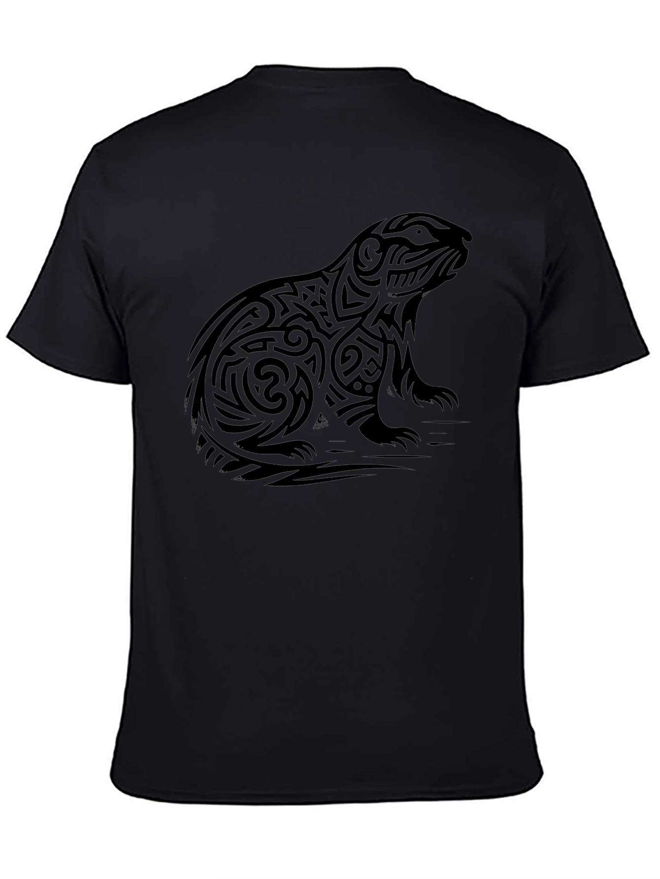 Camiseta Negra Hombre Diseño Tribal Marmota