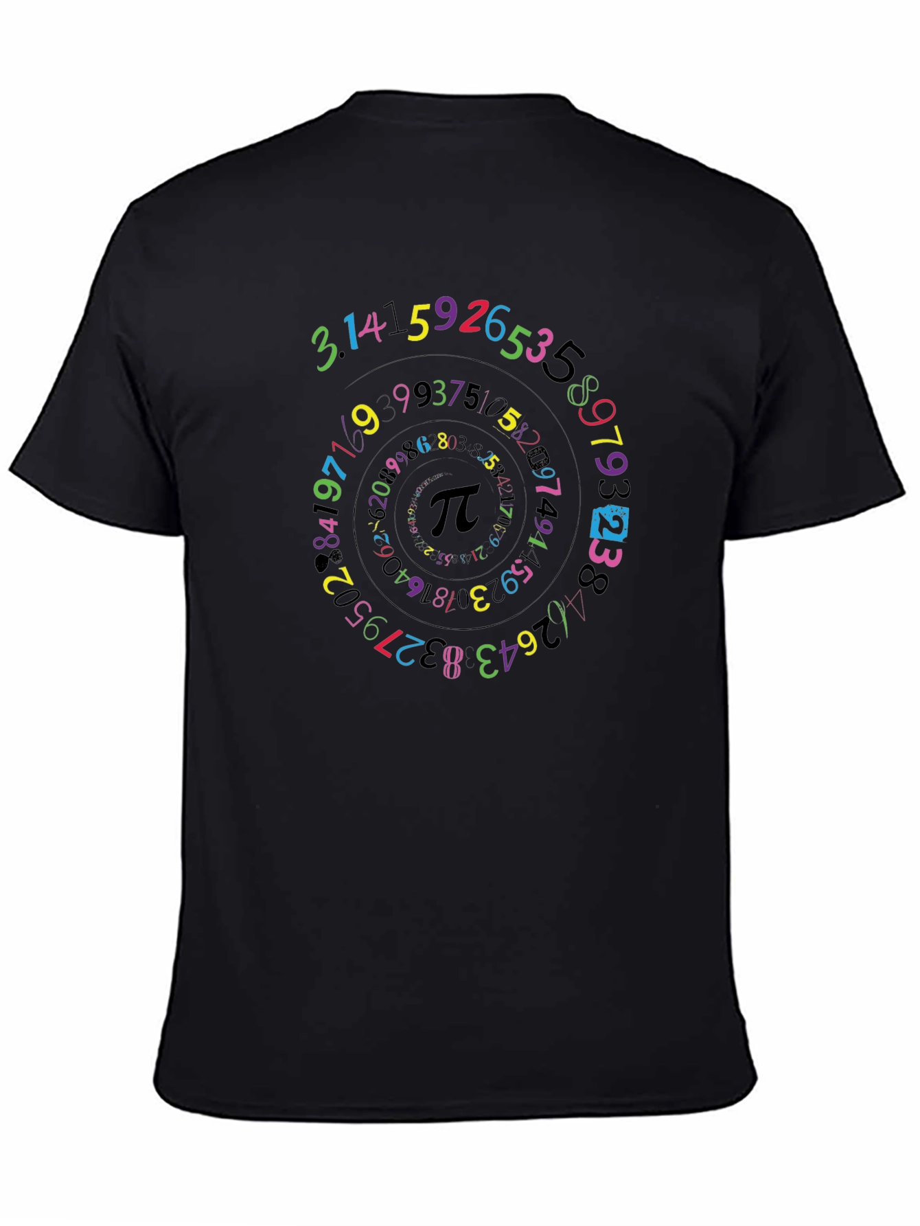 Camiseta Negra con Diseño de Espiral Numérica Pi