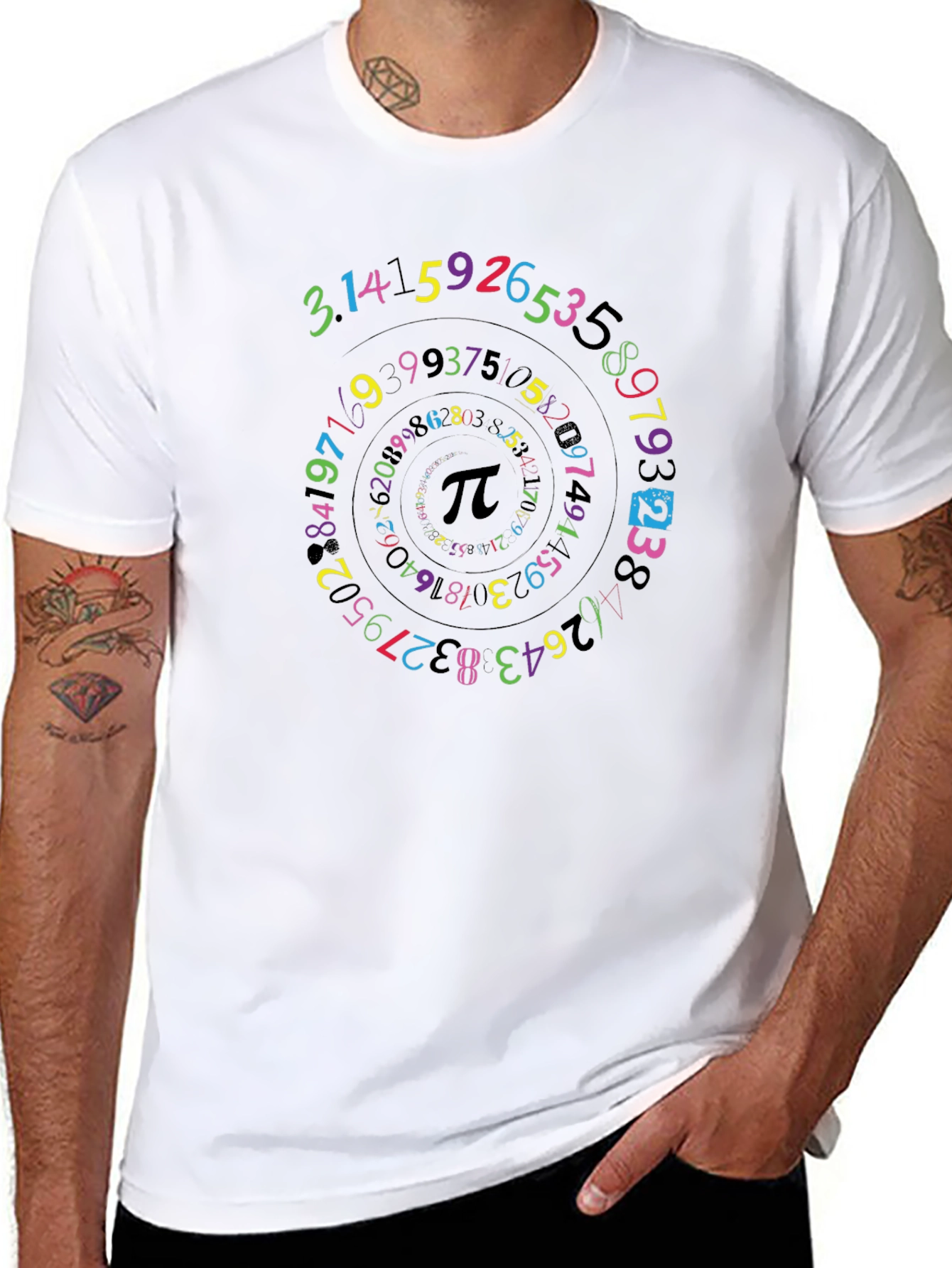 Camiseta Negra con Diseño de Espiral Numérica Pi