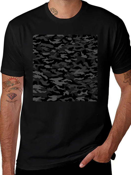 Camiseta Negra Hombre Estampado Camuflaje Urbano
