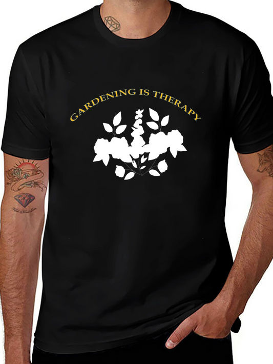 Camiseta Negra Gardening is Therapy para Amantes de la Jardinería