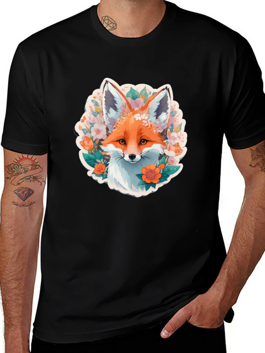 Camiseta Negra con Diseño de Zorro Floral