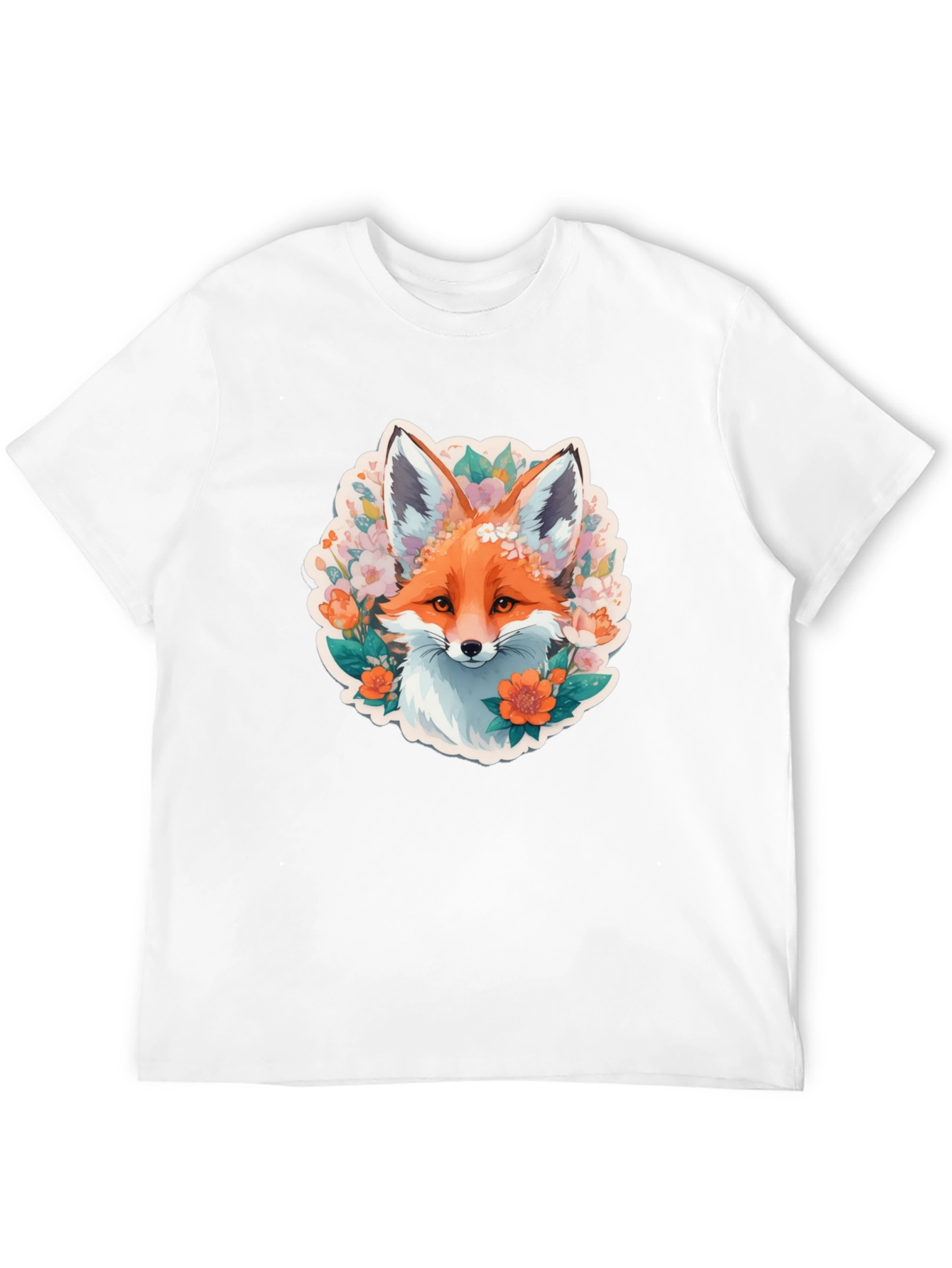 Camiseta Negra con Diseño de Zorro Floral