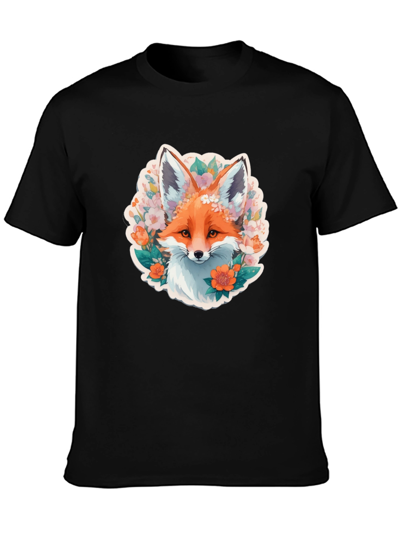 Camiseta Negra con Diseño de Zorro Floral