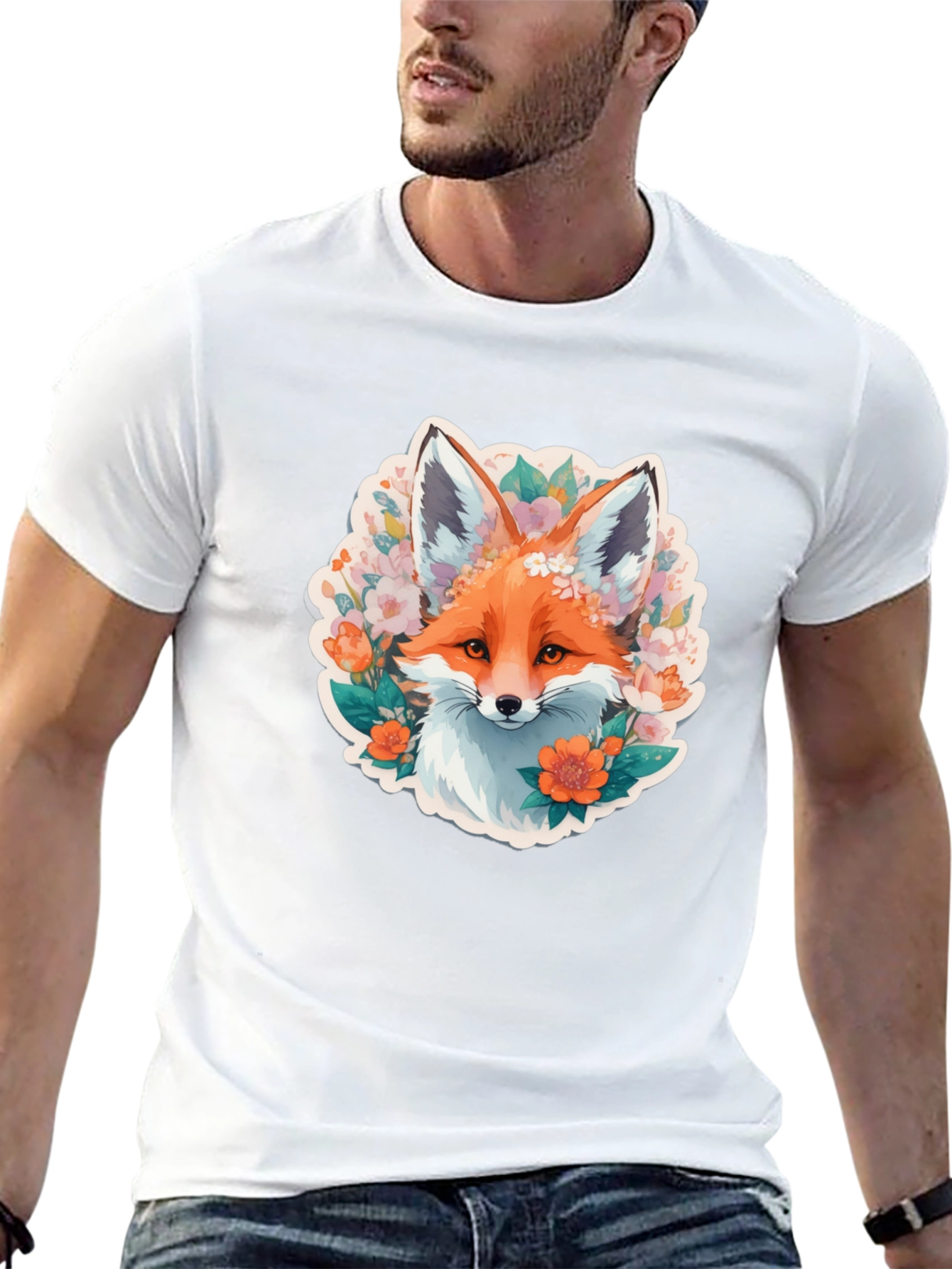 Camiseta Negra con Diseño de Zorro Floral