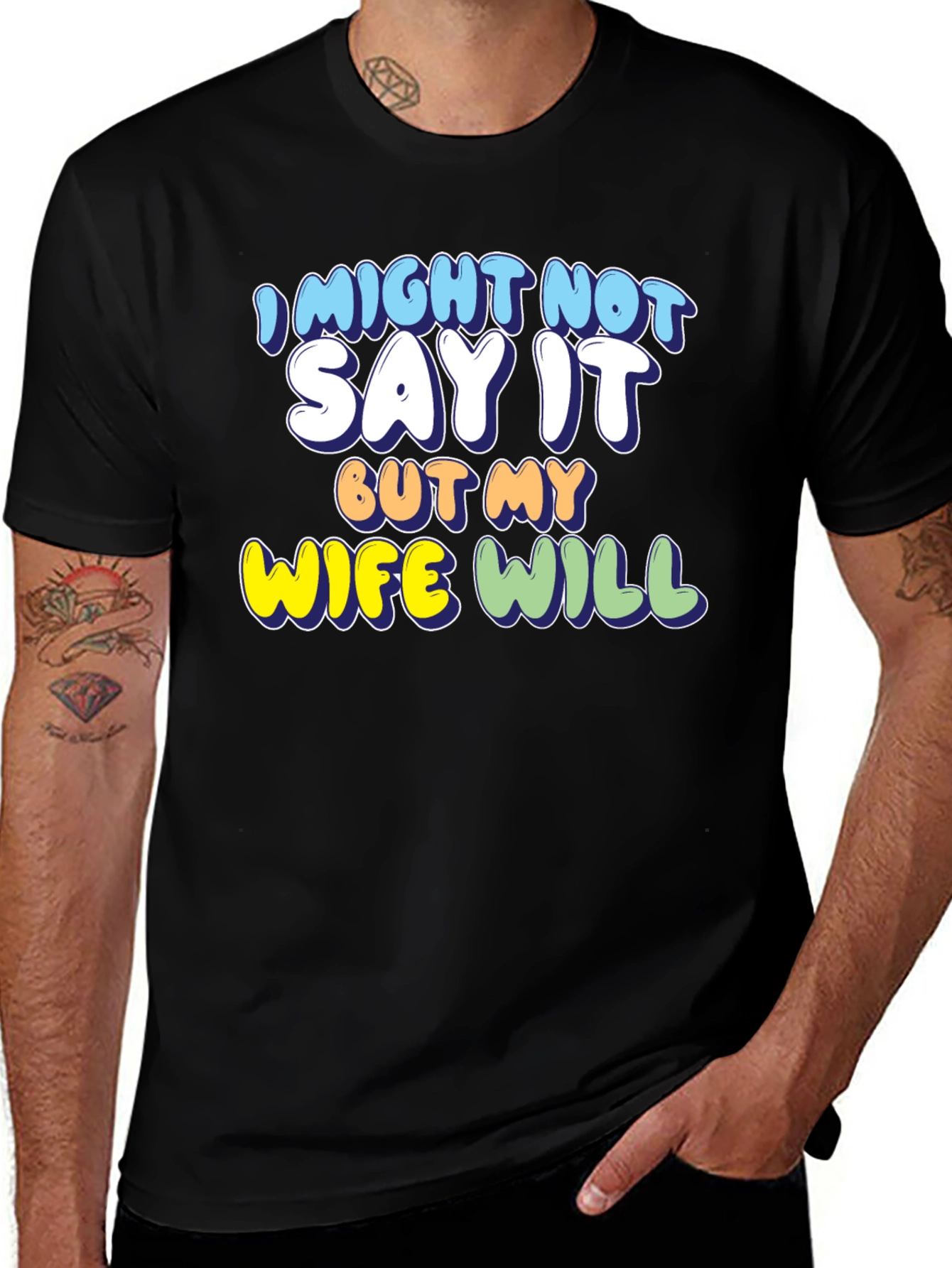 Camiseta Negra con Mensaje Divertido My Wife Will
