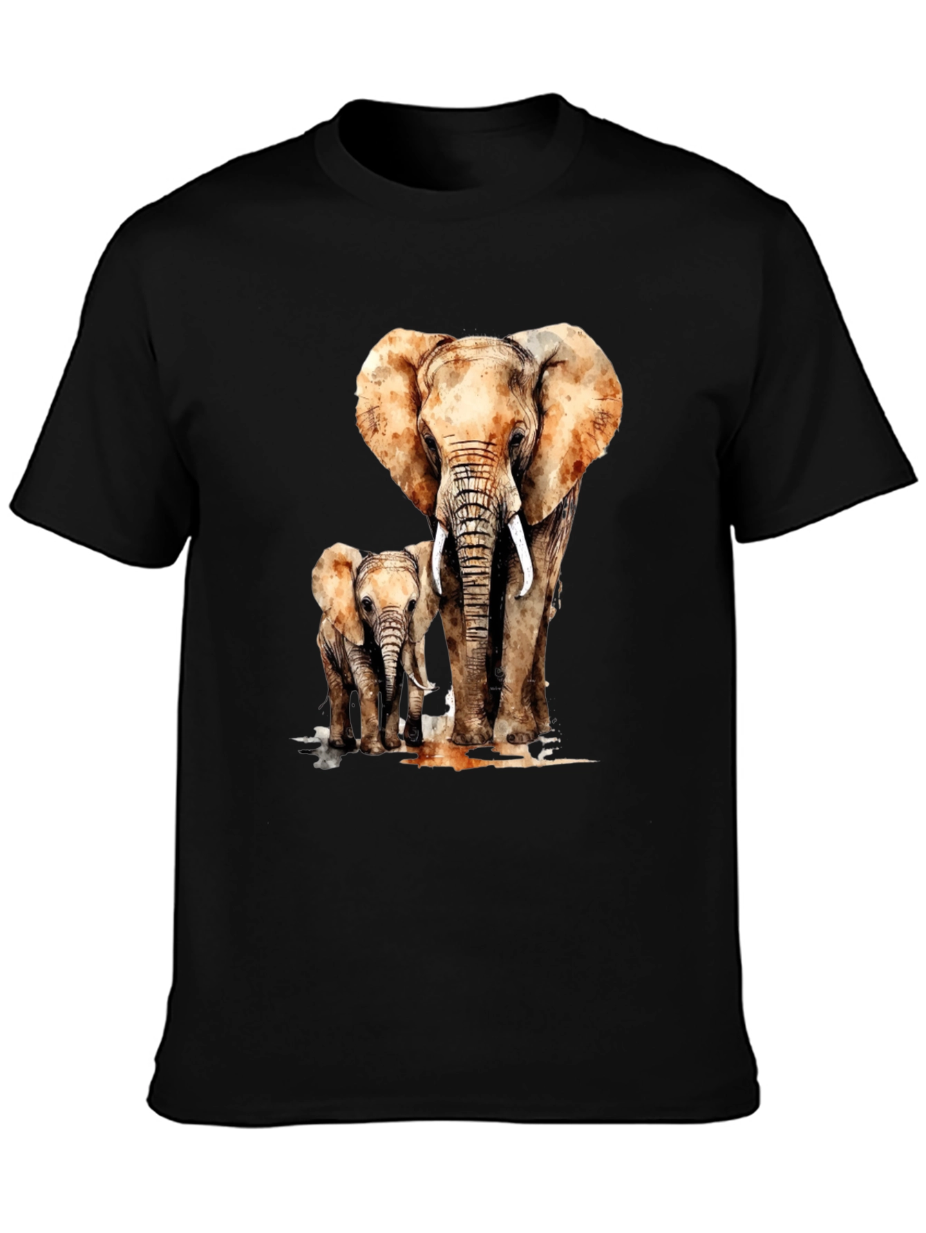 Camiseta Negra con Estampado de Elefante y Elefantito